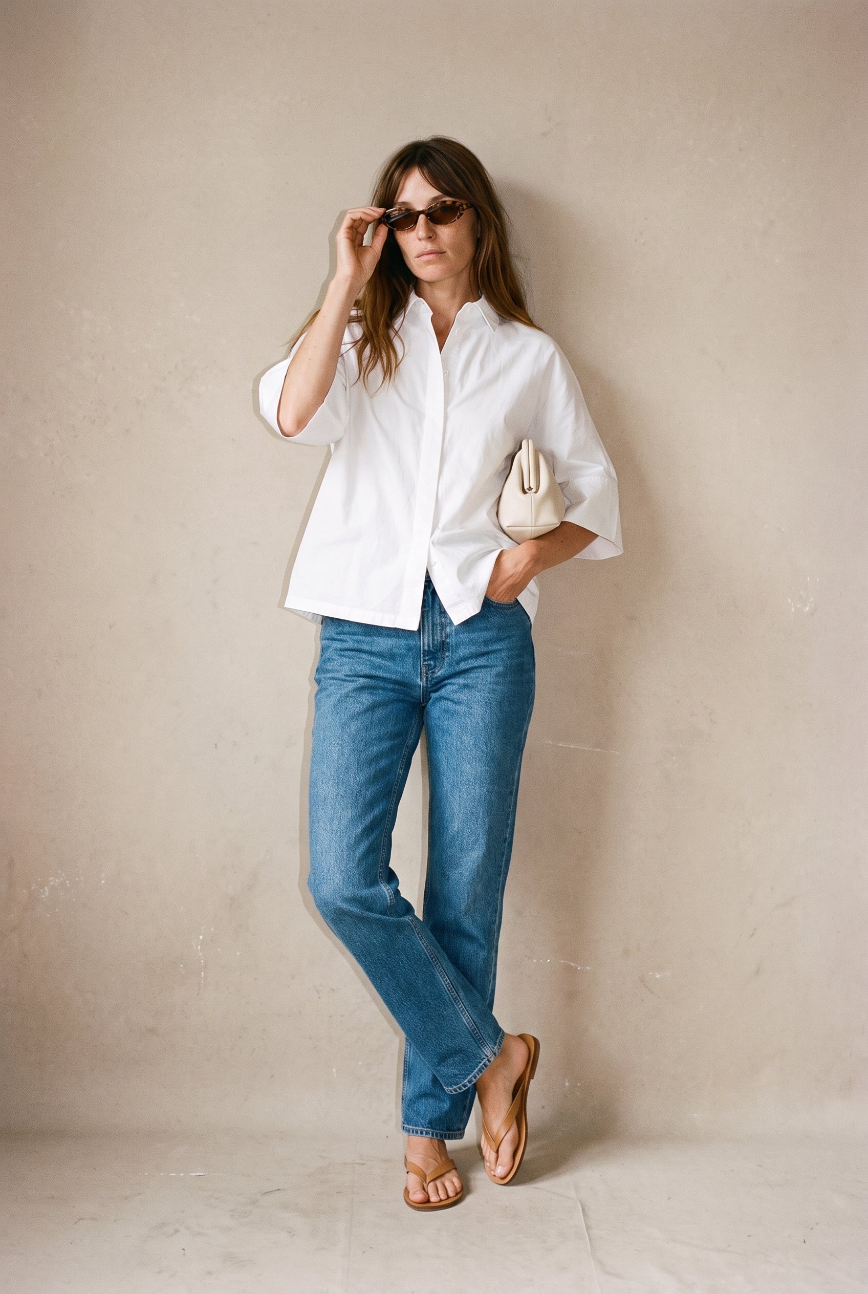 Oversized Collared Button Shirt White COCA