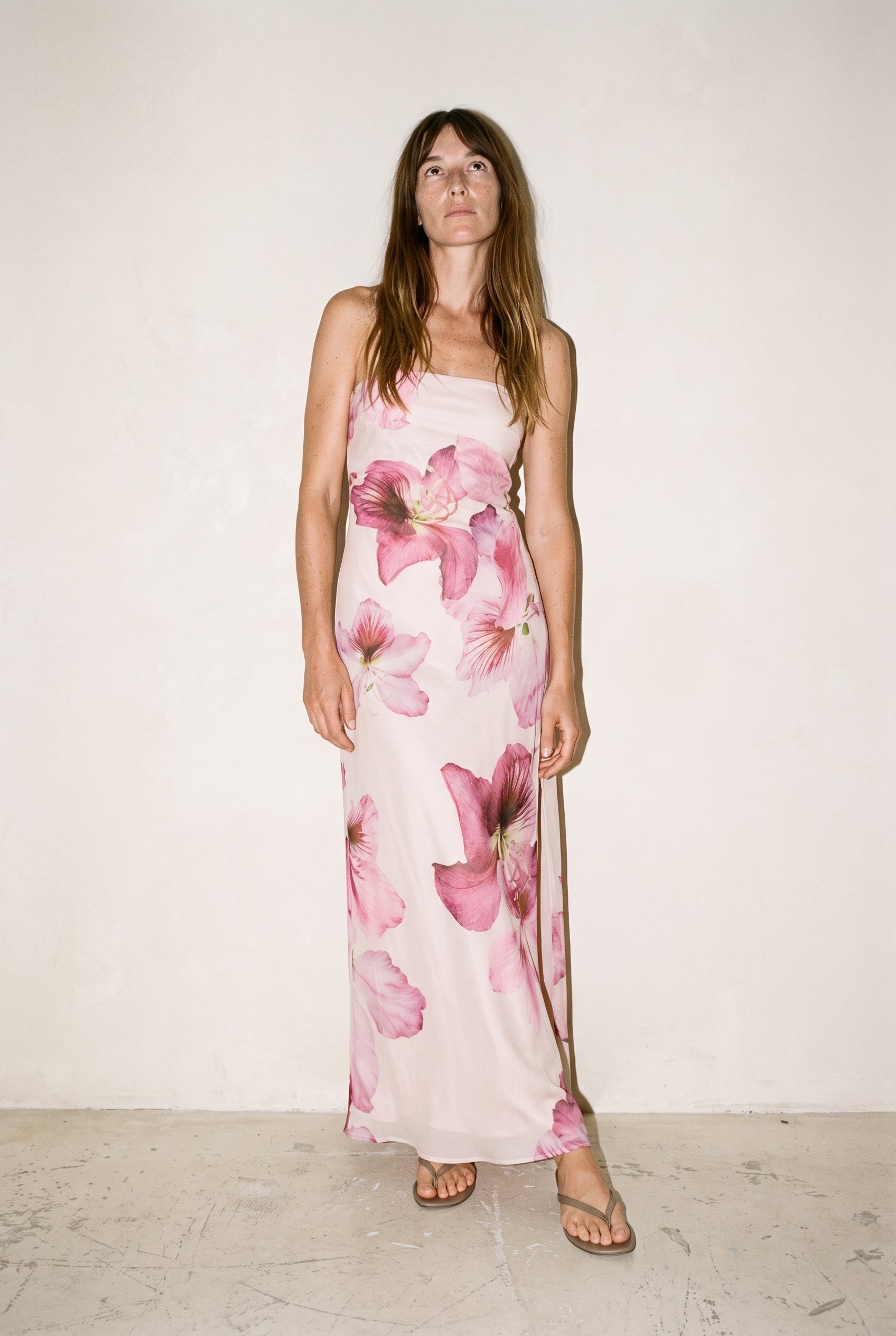 Bloomlight Strapless Tie Back Maxi Dress Laelia Orchid Dress Forum Inc.