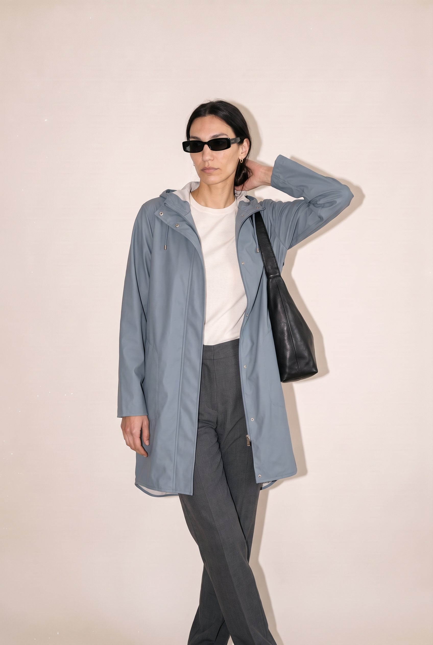 Hooded Raincoat Blue Grey Ilse Jacobsen
