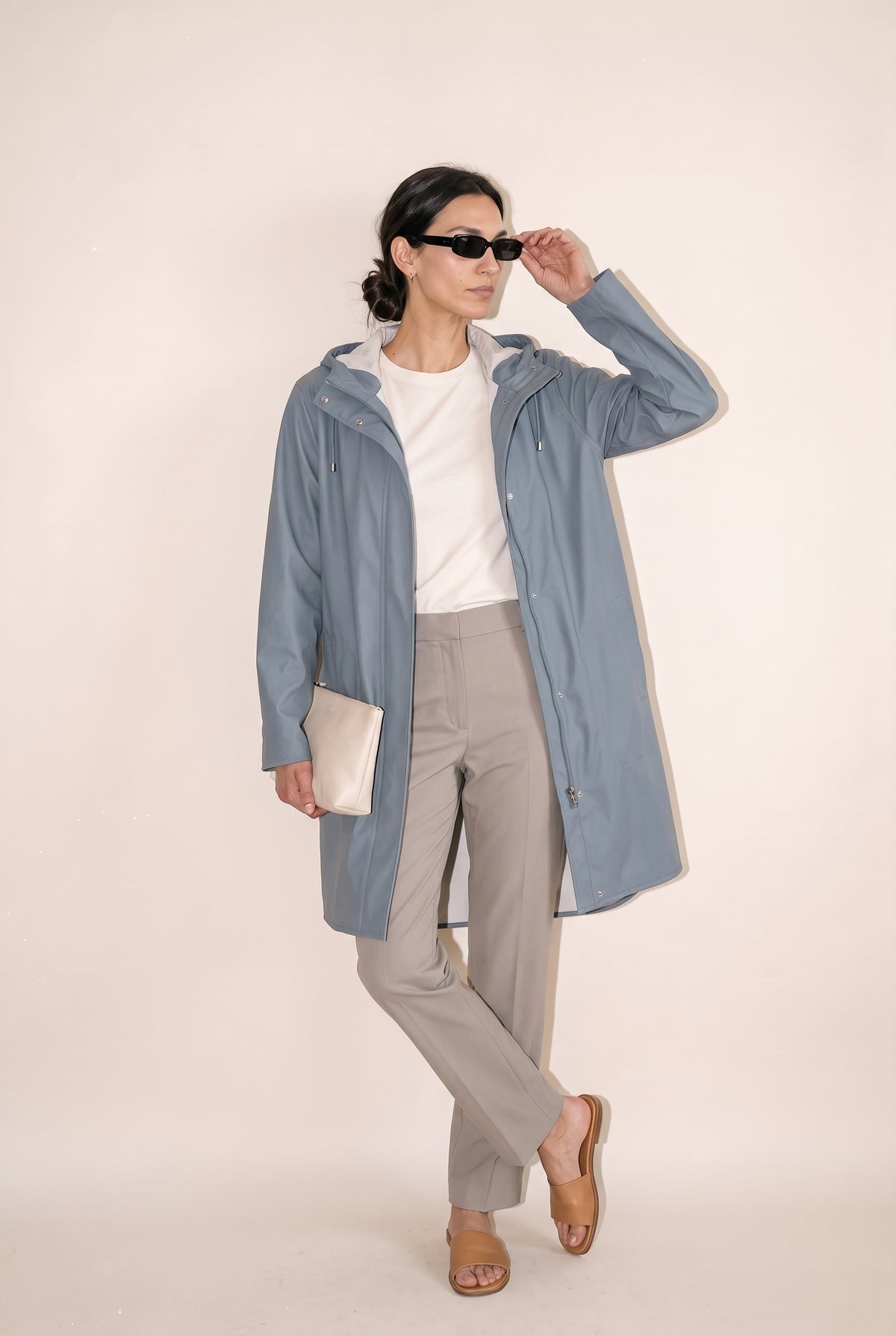 Hooded Raincoat Blue Grey