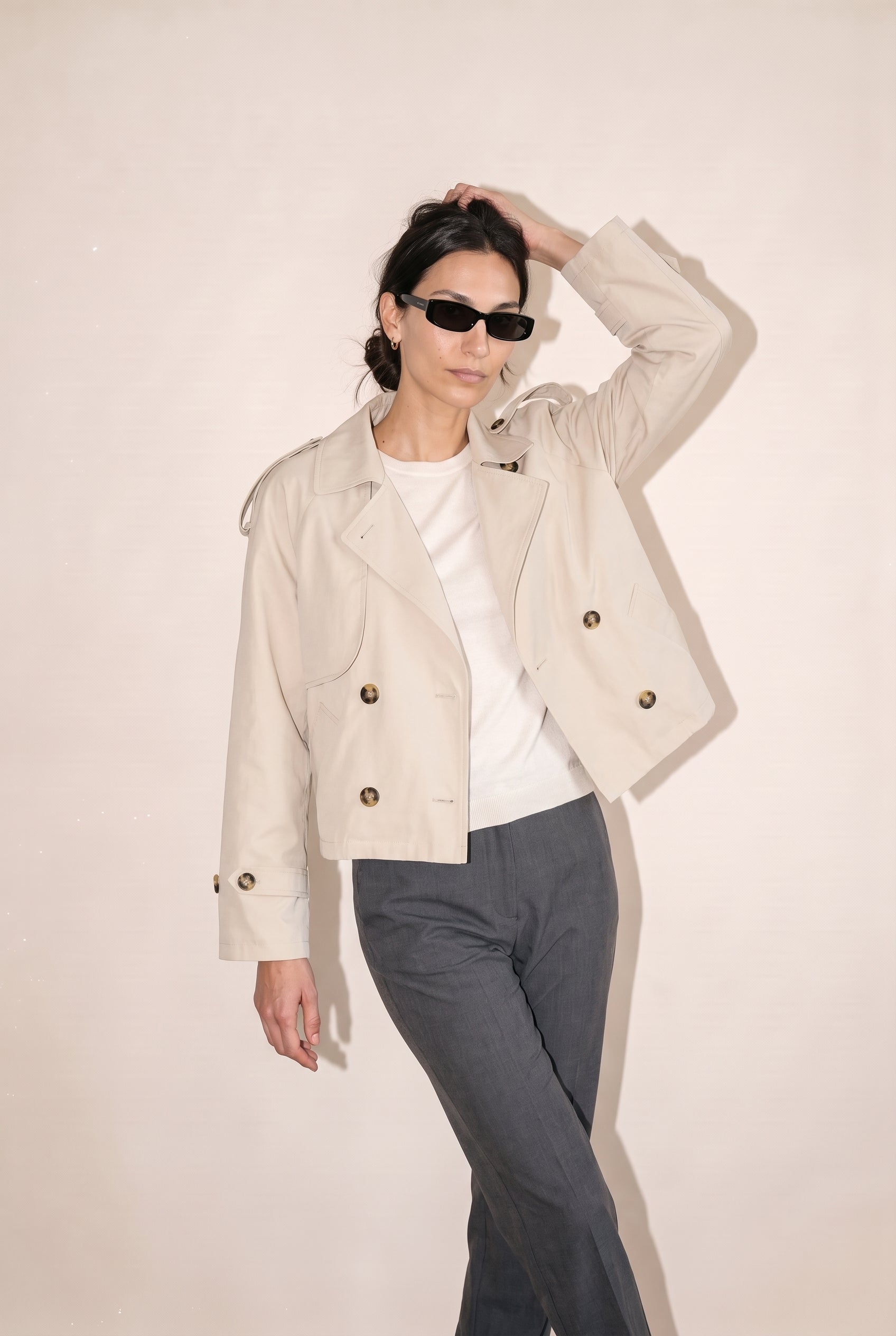 Half Trench Double Button Jacket Tan