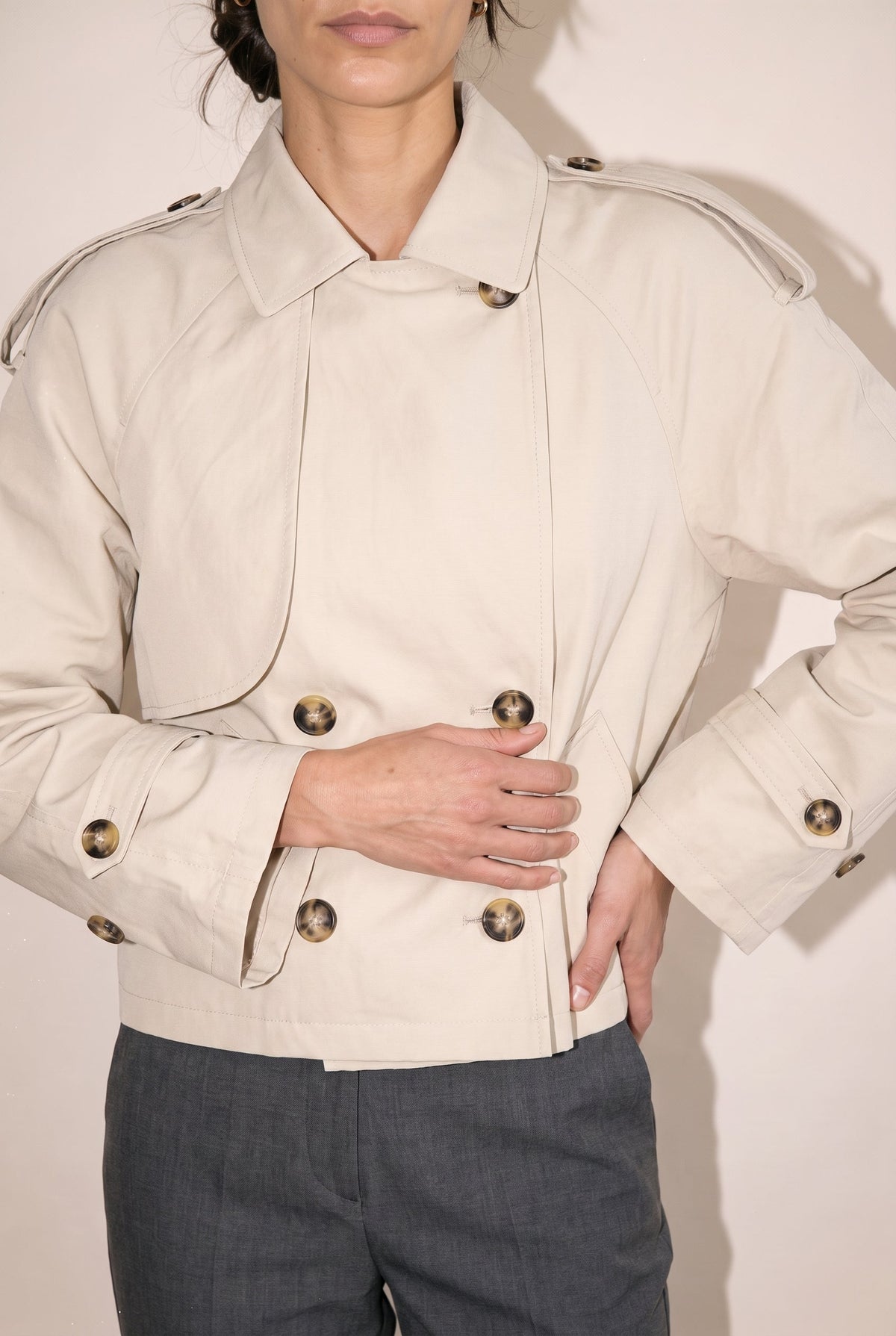 Half Trench Double Button Jacket Tan Aaron & Amber