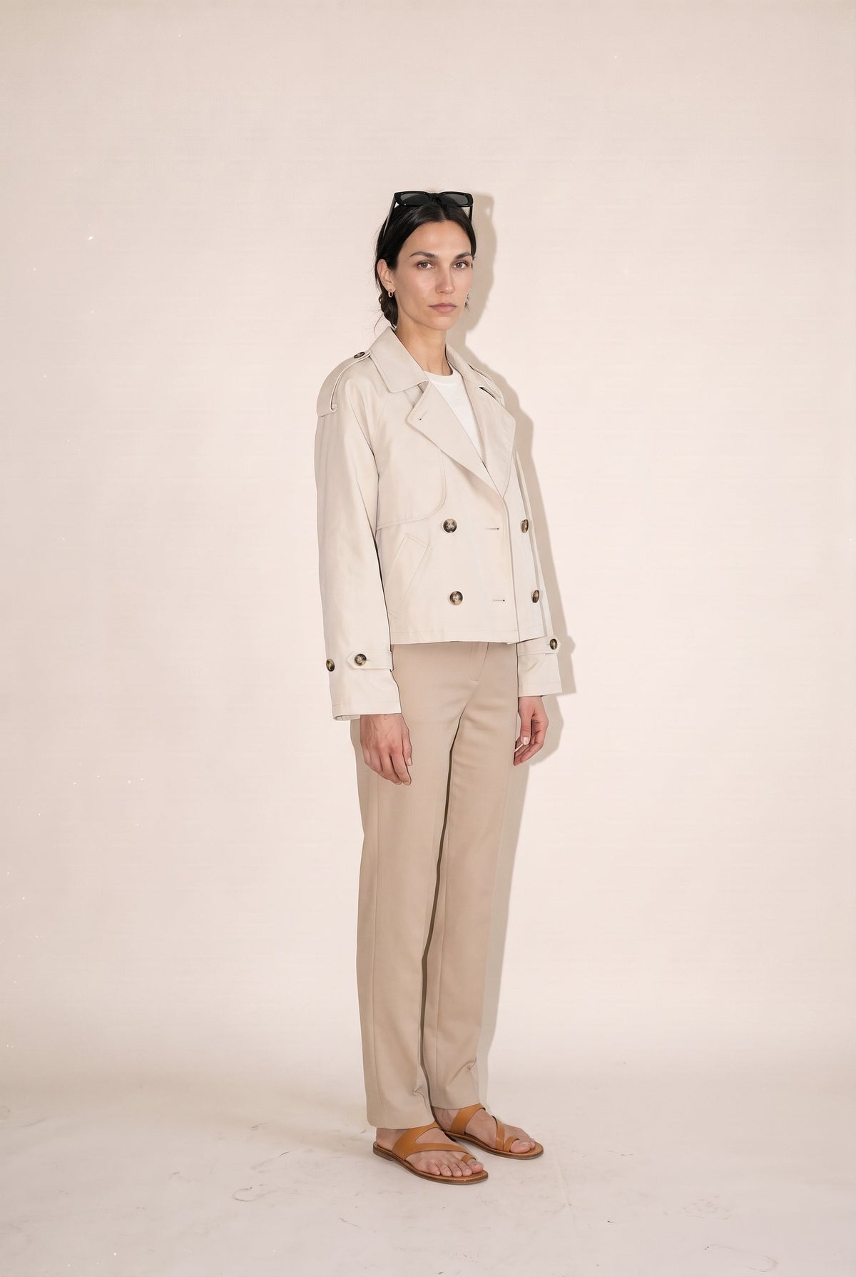 Half Trench Double Button Jacket Tan Aaron & Amber