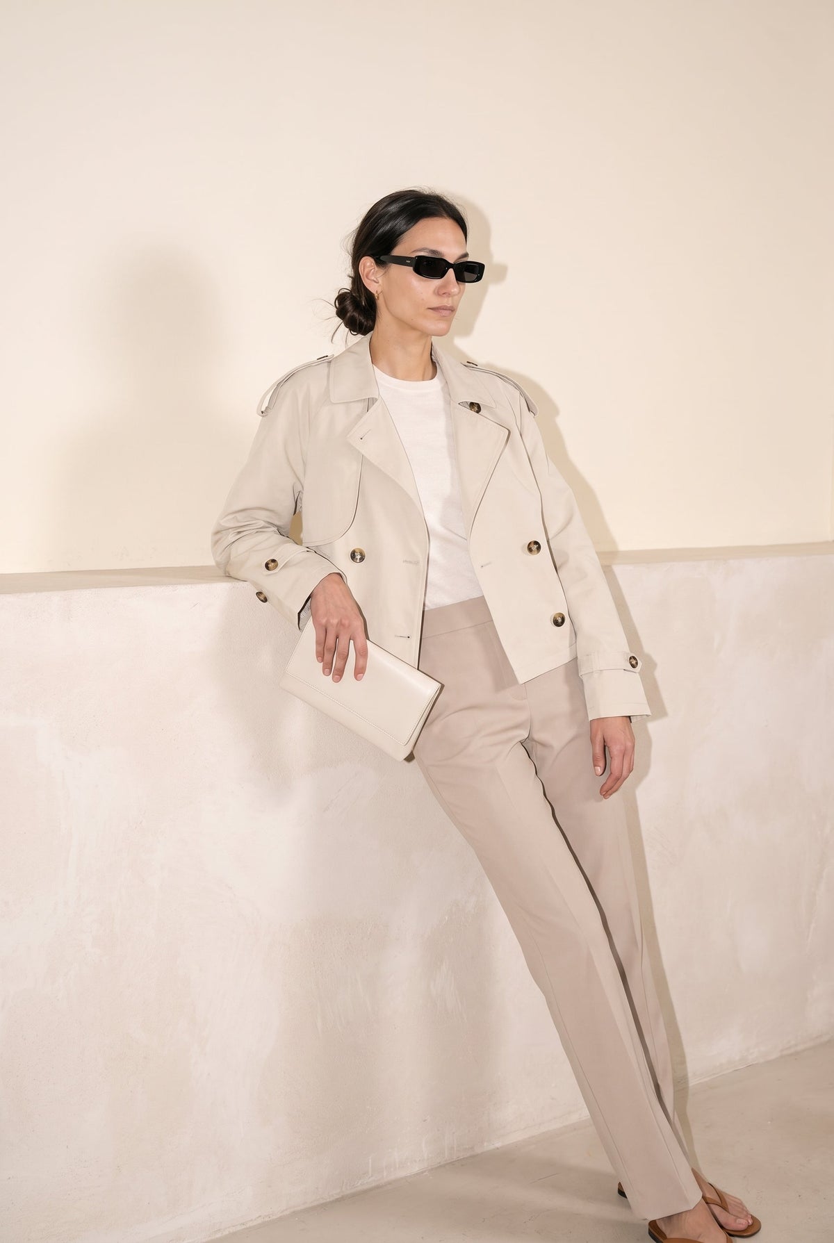 Half Trench Double Button Jacket Tan Aaron & Amber