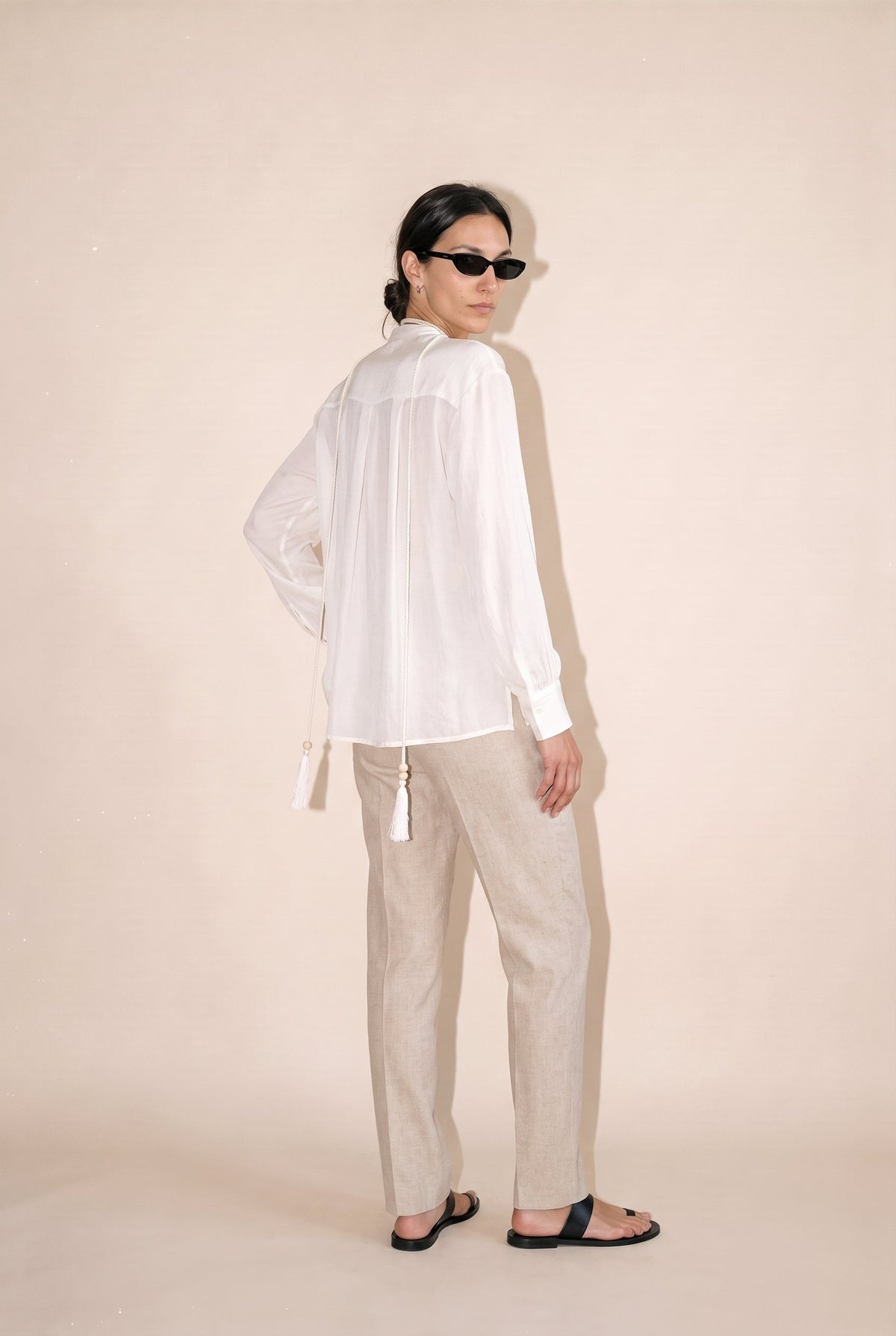 Peasant Tie Front Blouse Beige 12 Rue Collette