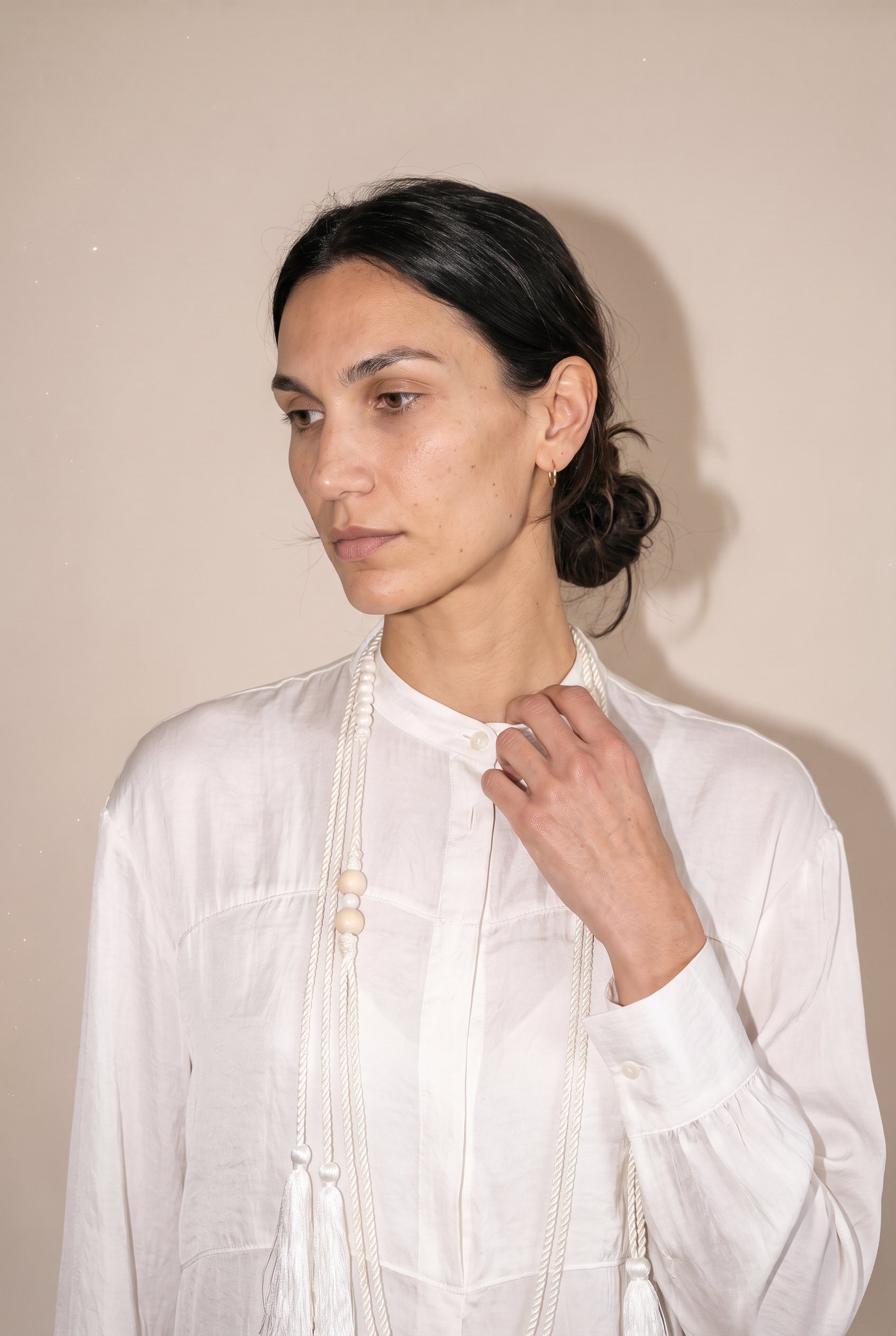 Peasant Tie Front Blouse Beige 12 Rue Collette