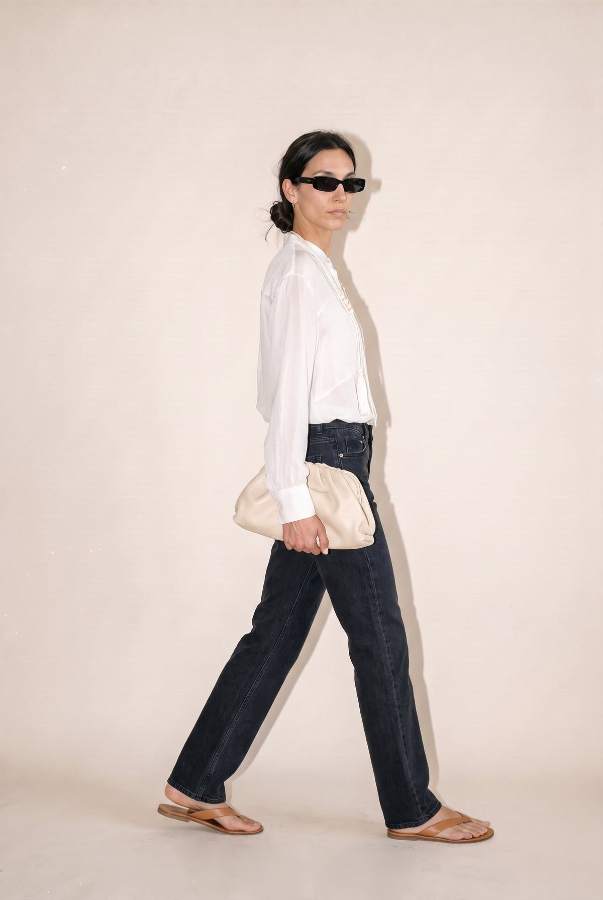 Peasant Tie Front Blouse Beige 12 Rue Collette