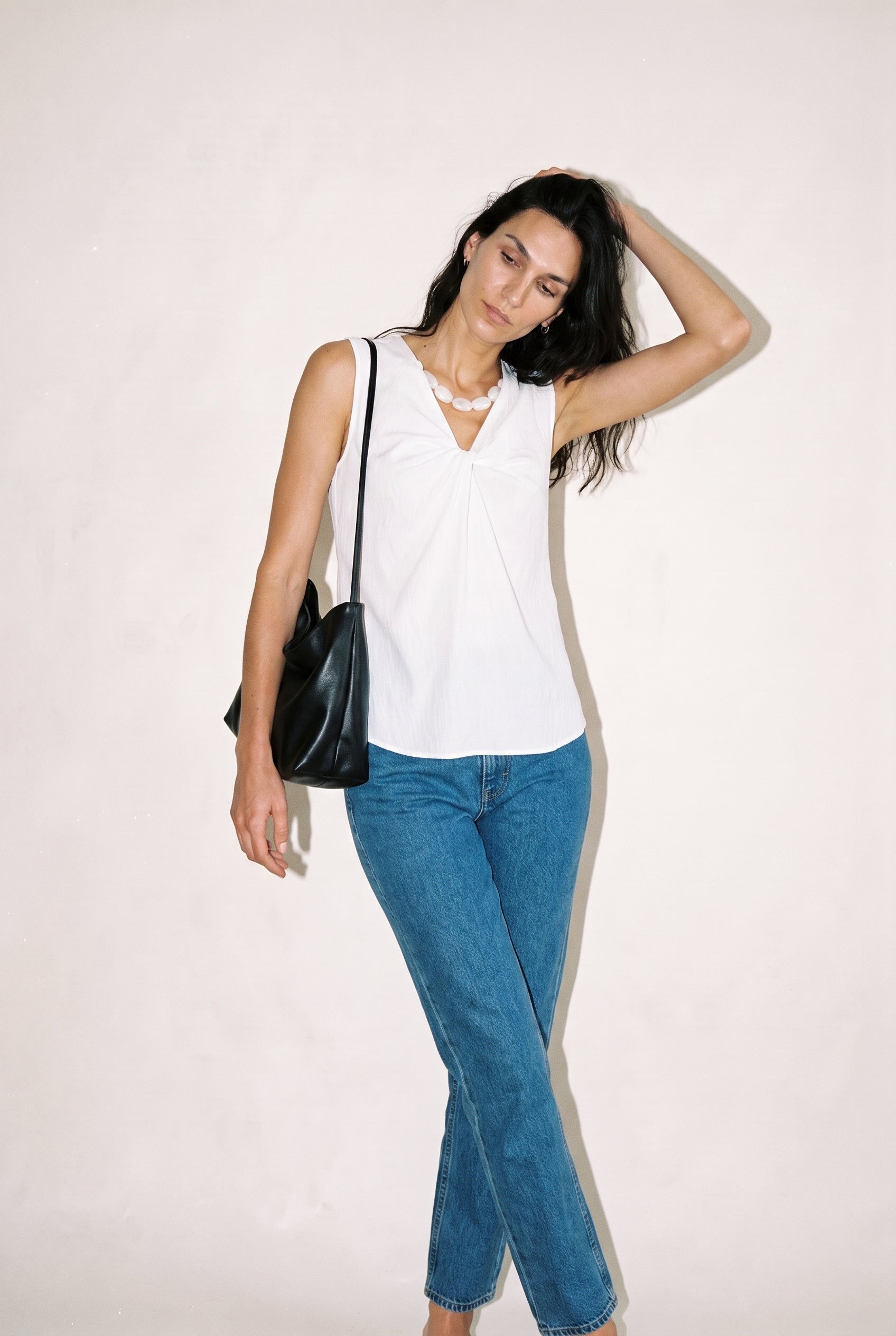Sleeveless Drape Front Top White audrey