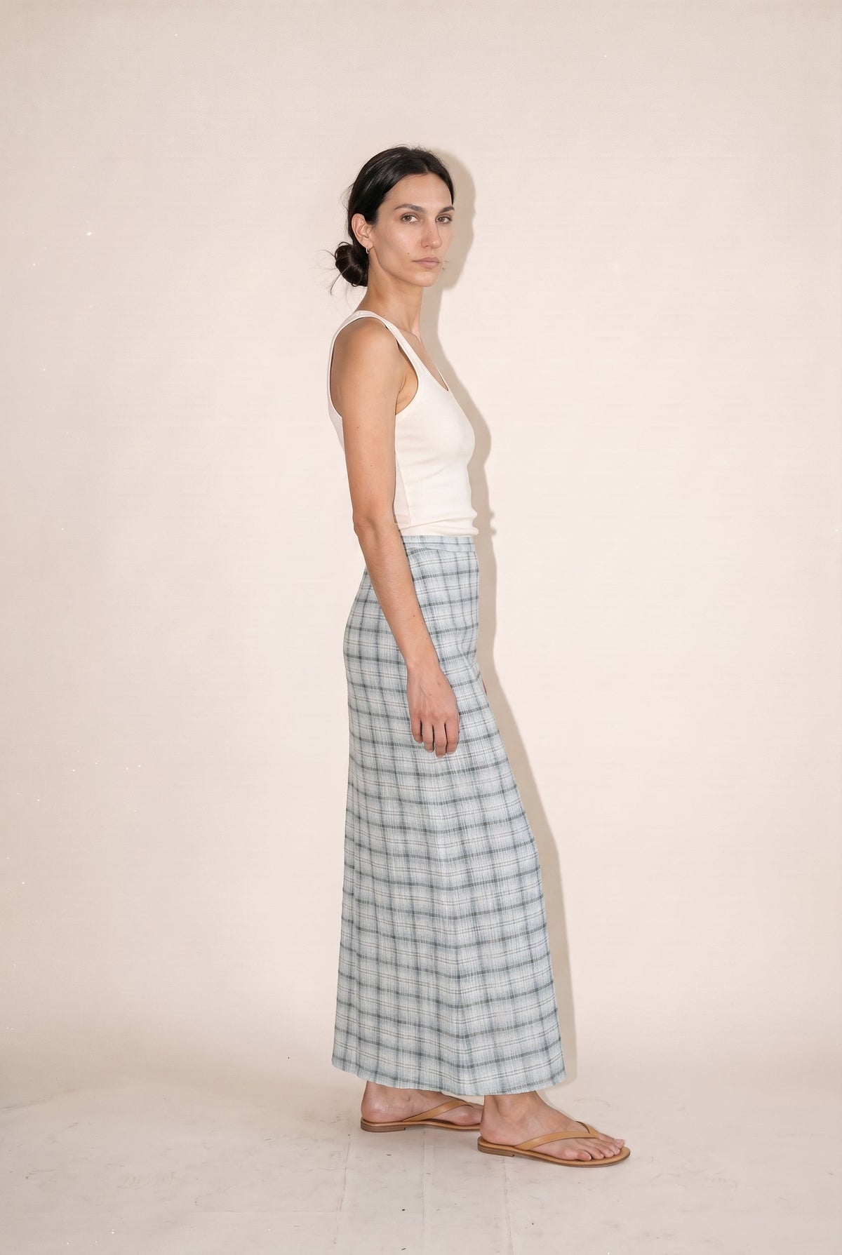 Lagoon - Hemp Seersucker Maxi Skirt Overcast Check AFENDS