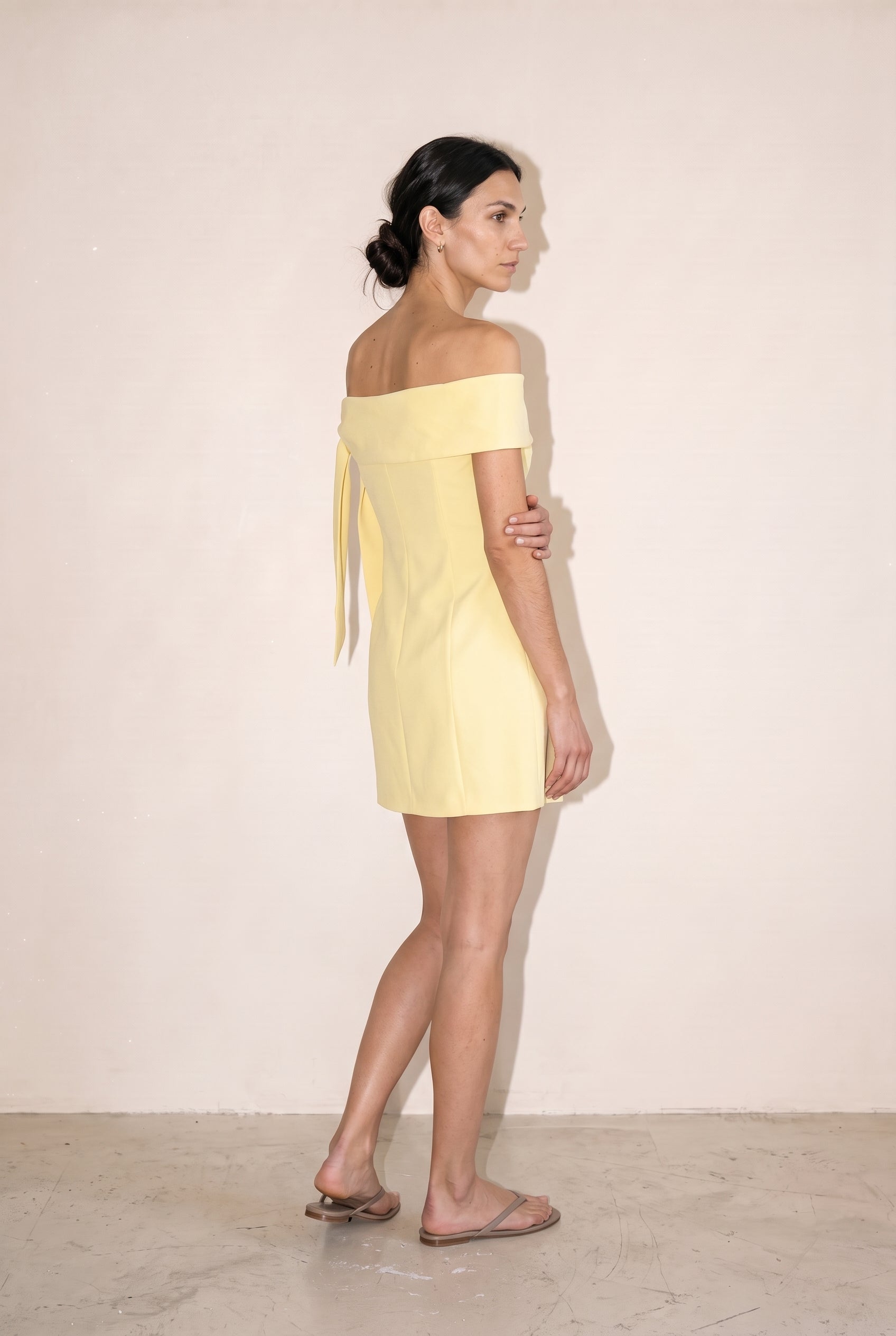 Off Shoulder Tie Mini Dress Lemon