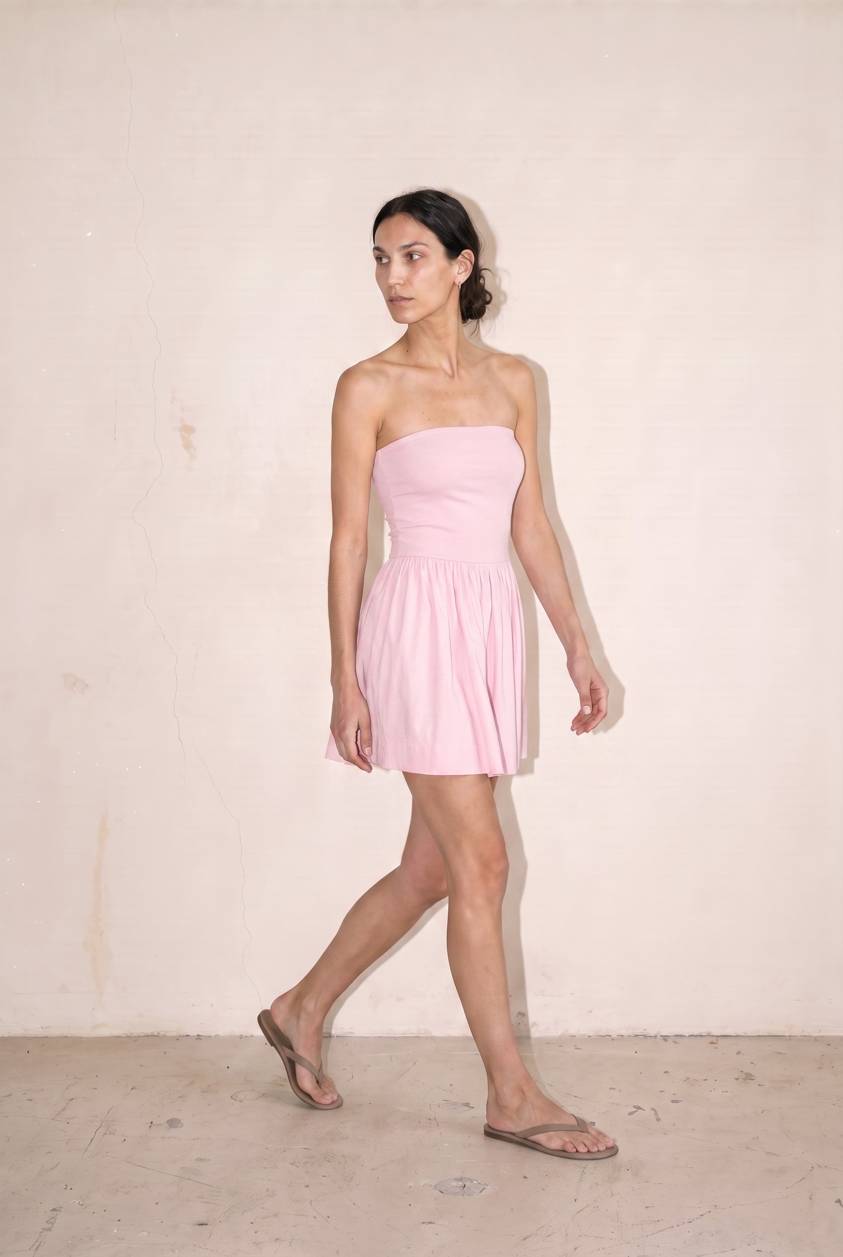 Strapless Flowy Mini Dress Soft Pink