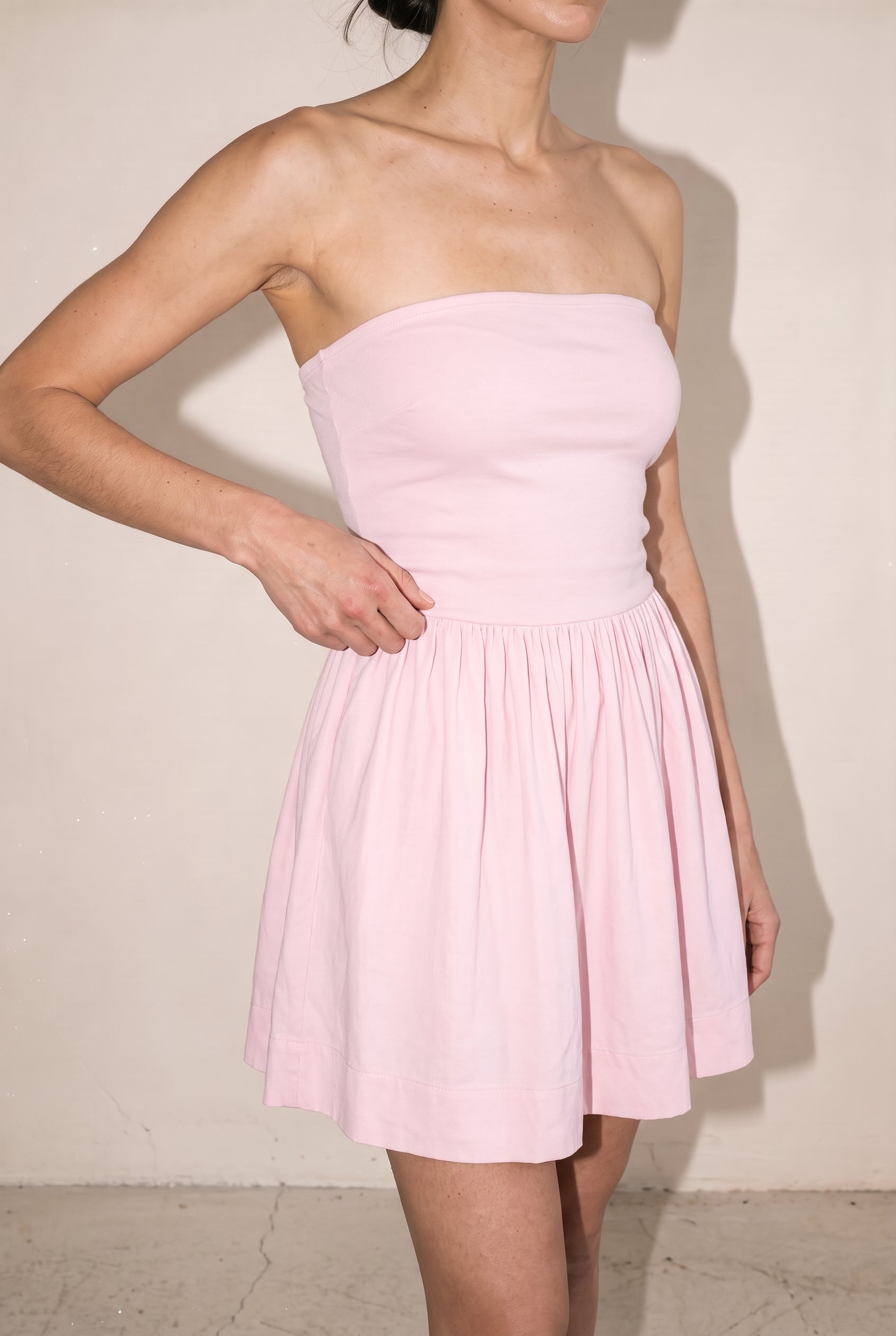 Strapless Flowy Mini Dress Soft Pink