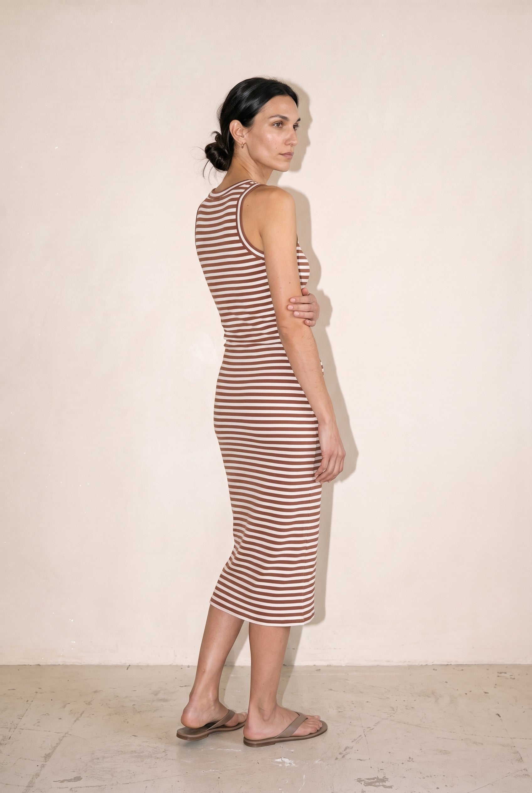 Striped Ribbed Tank Dress Brick