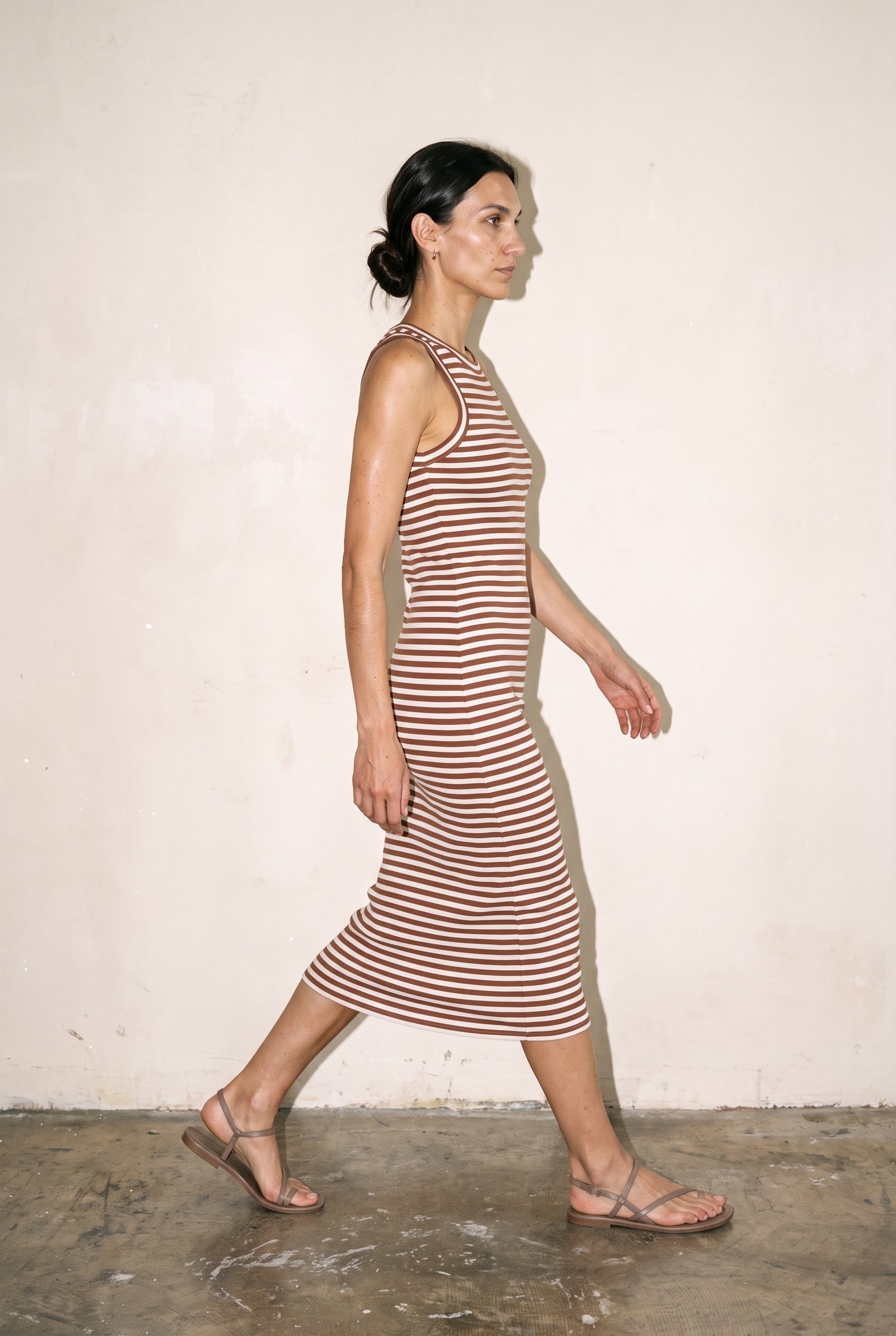 Striped Ribbed Tank Dress Brick