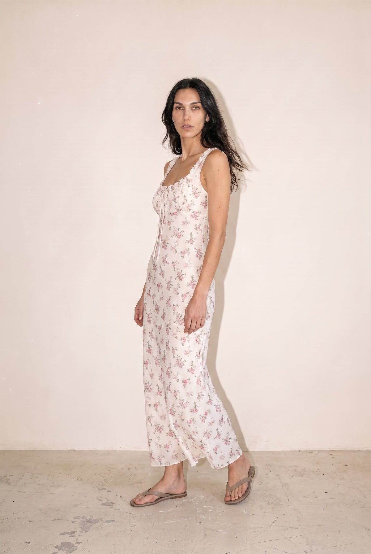 Willow Floral Maxi Open Back Lace Detail Tie Back Dress Off White Audrey 3+1