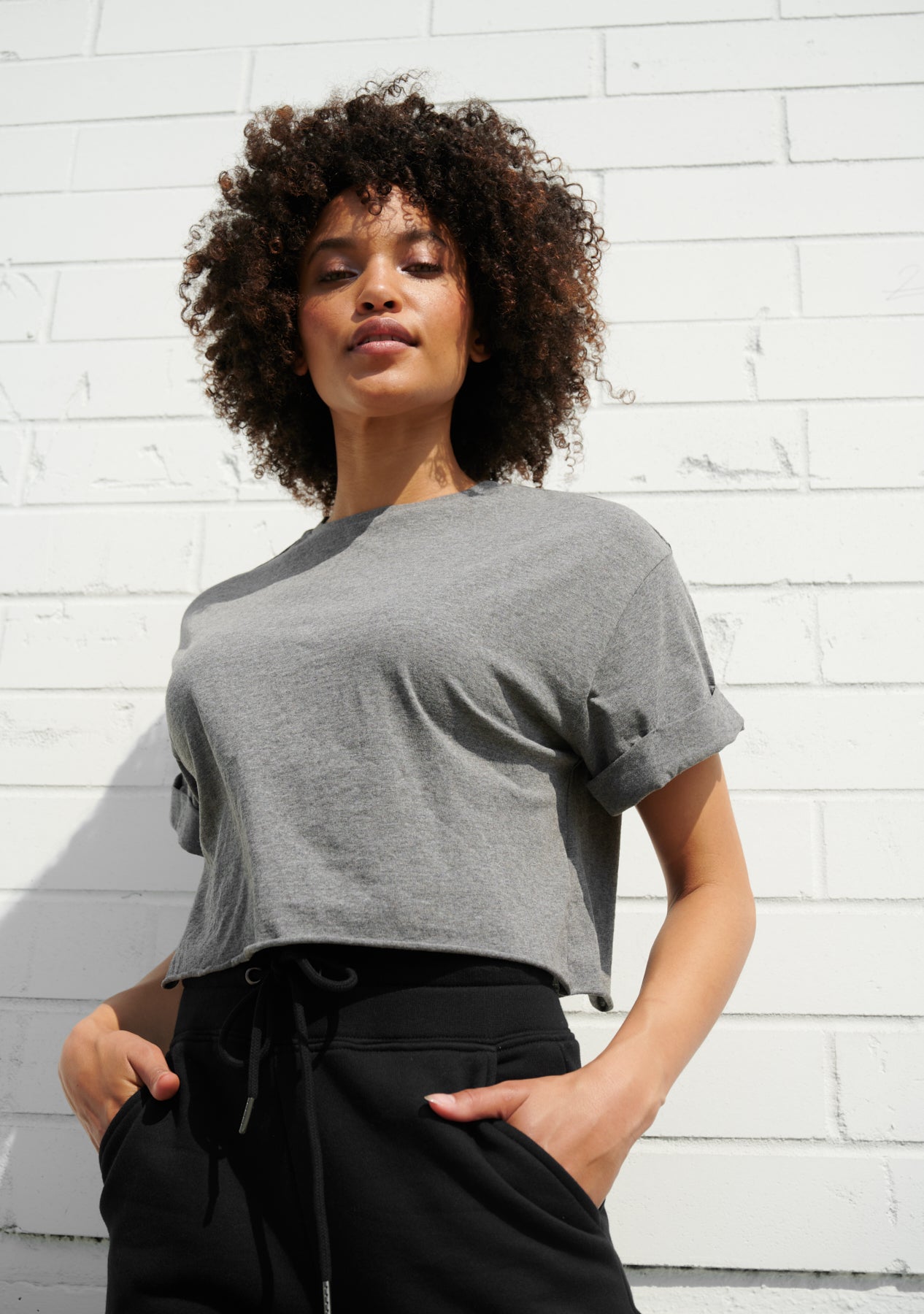 Rolled Sleeve Cropped T-Shirt