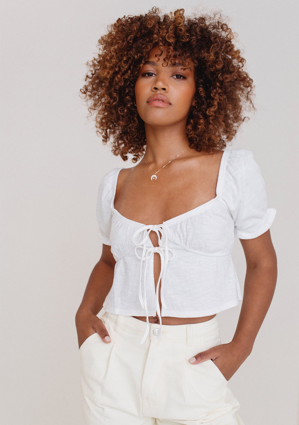 Puff Sleeve Tie Front Blouse
