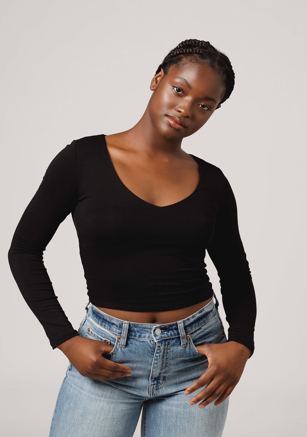 V-Neck Long Sleeve Crop Top