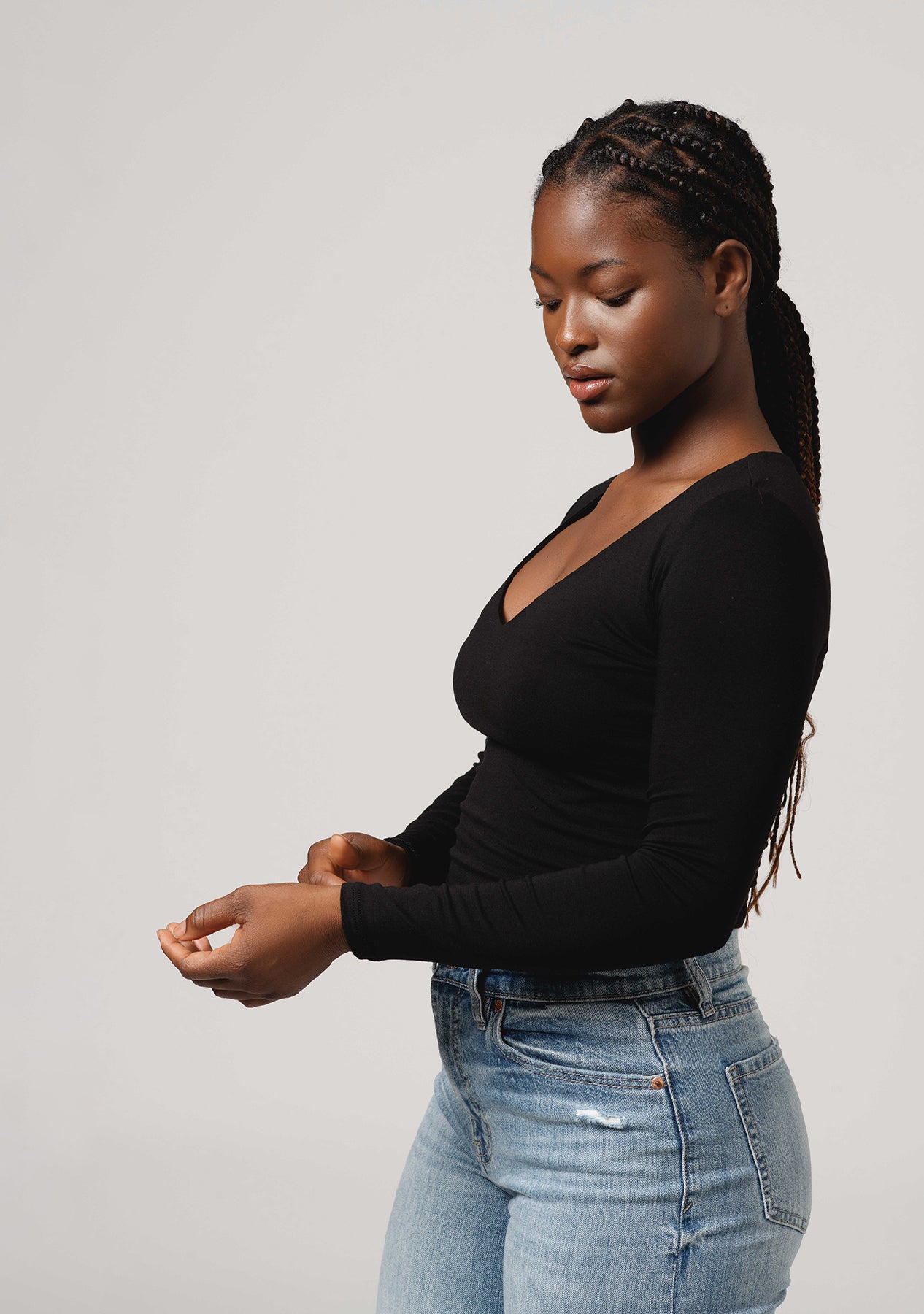 V-Neck Long Sleeve Crop Top