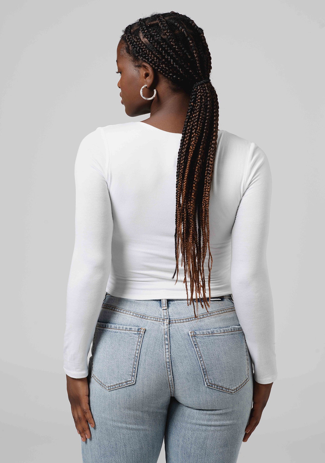 V-Neck Long Sleeve Crop Top