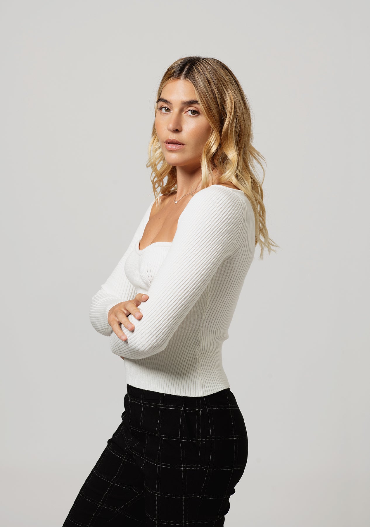 Ribbed Long Sleeve Knit Top