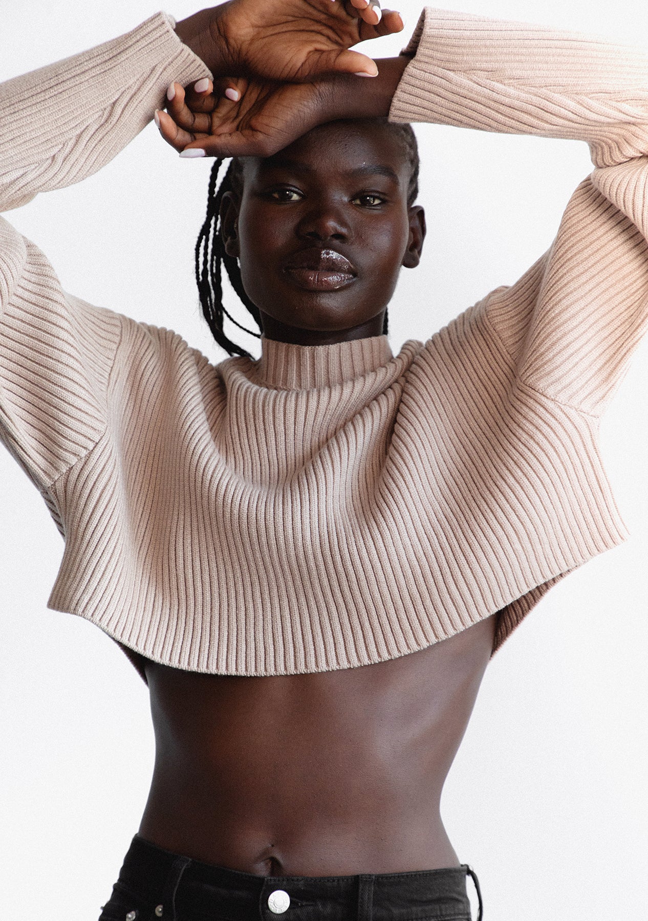 Ls Ribbed Cropped Sweater