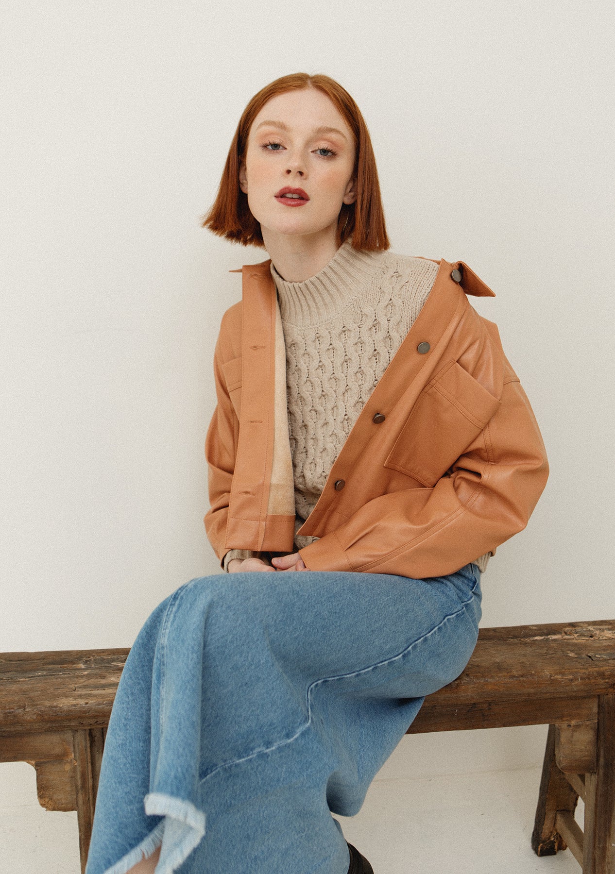 Leather Button Crop Jacket