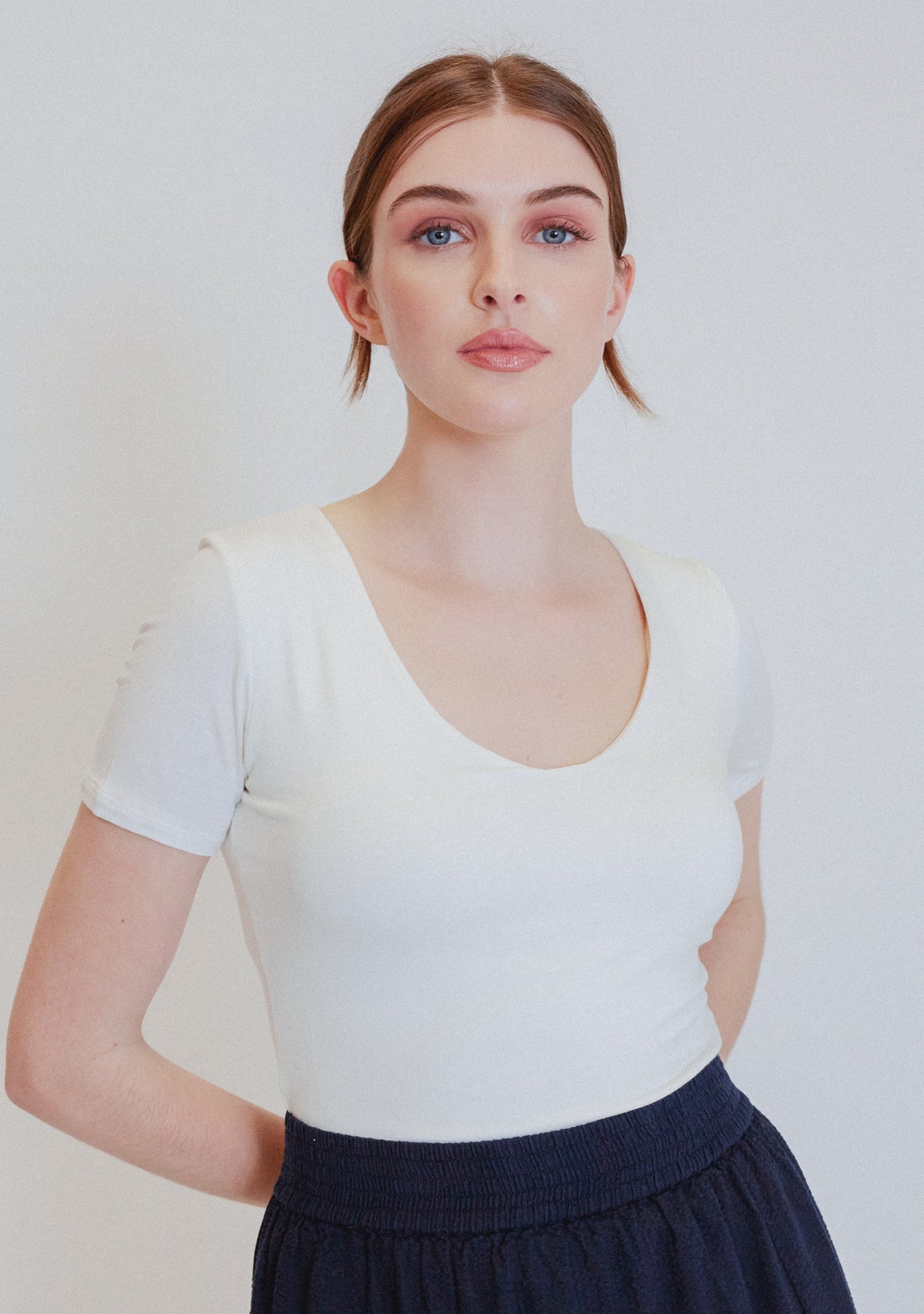 Double Layered short sleeve V Neck Top Wasabi + Mint