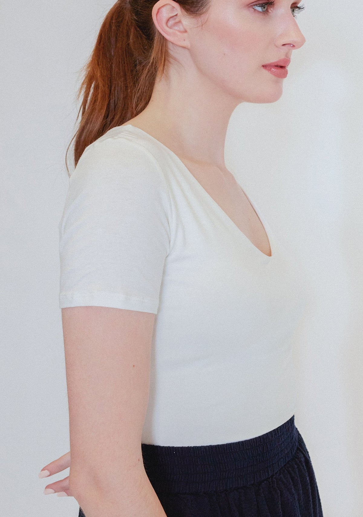 Double Layered short sleeve V Neck Top Wasabi + Mint