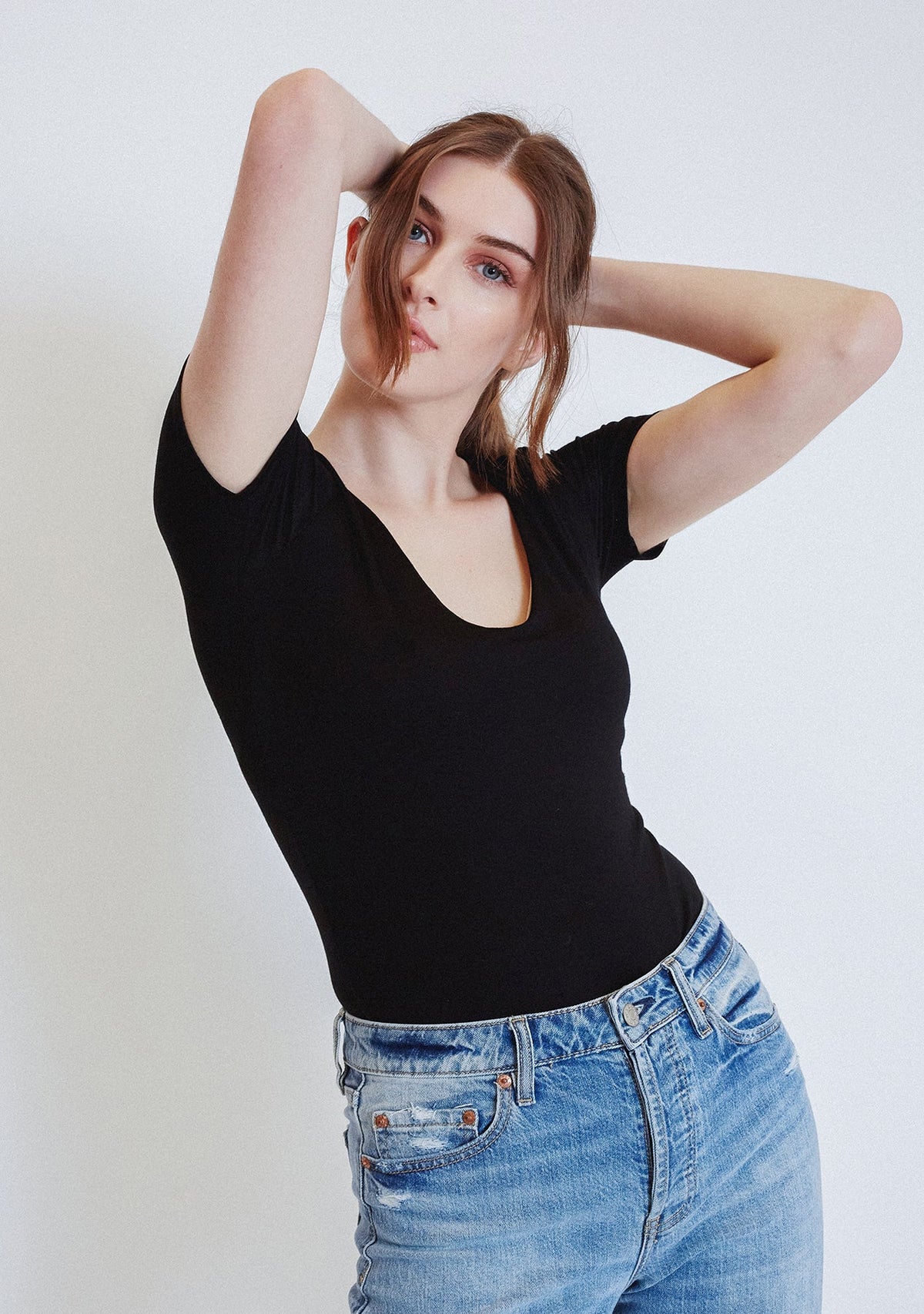Double Layered short sleeve V Neck Top Wasabi + Mint