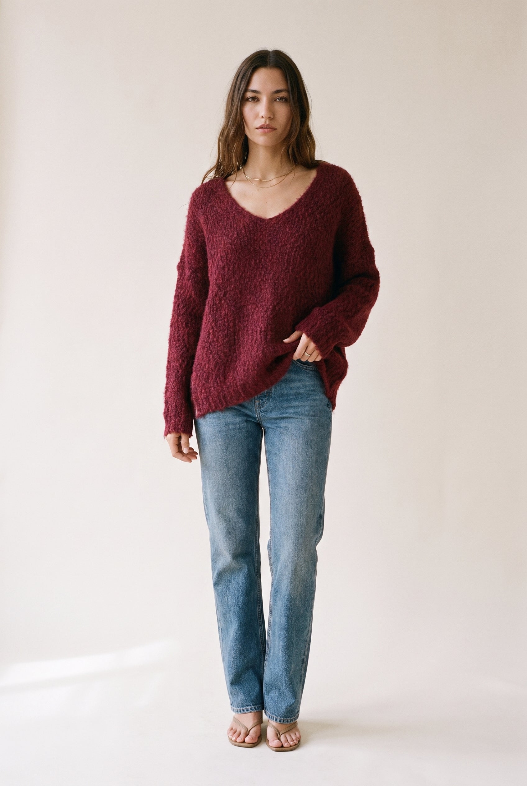 Popcorn Knit Sweater Wine