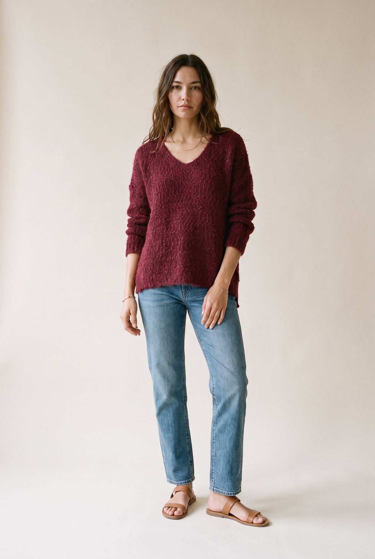 Popcorn Knit Sweater Wine 28 29