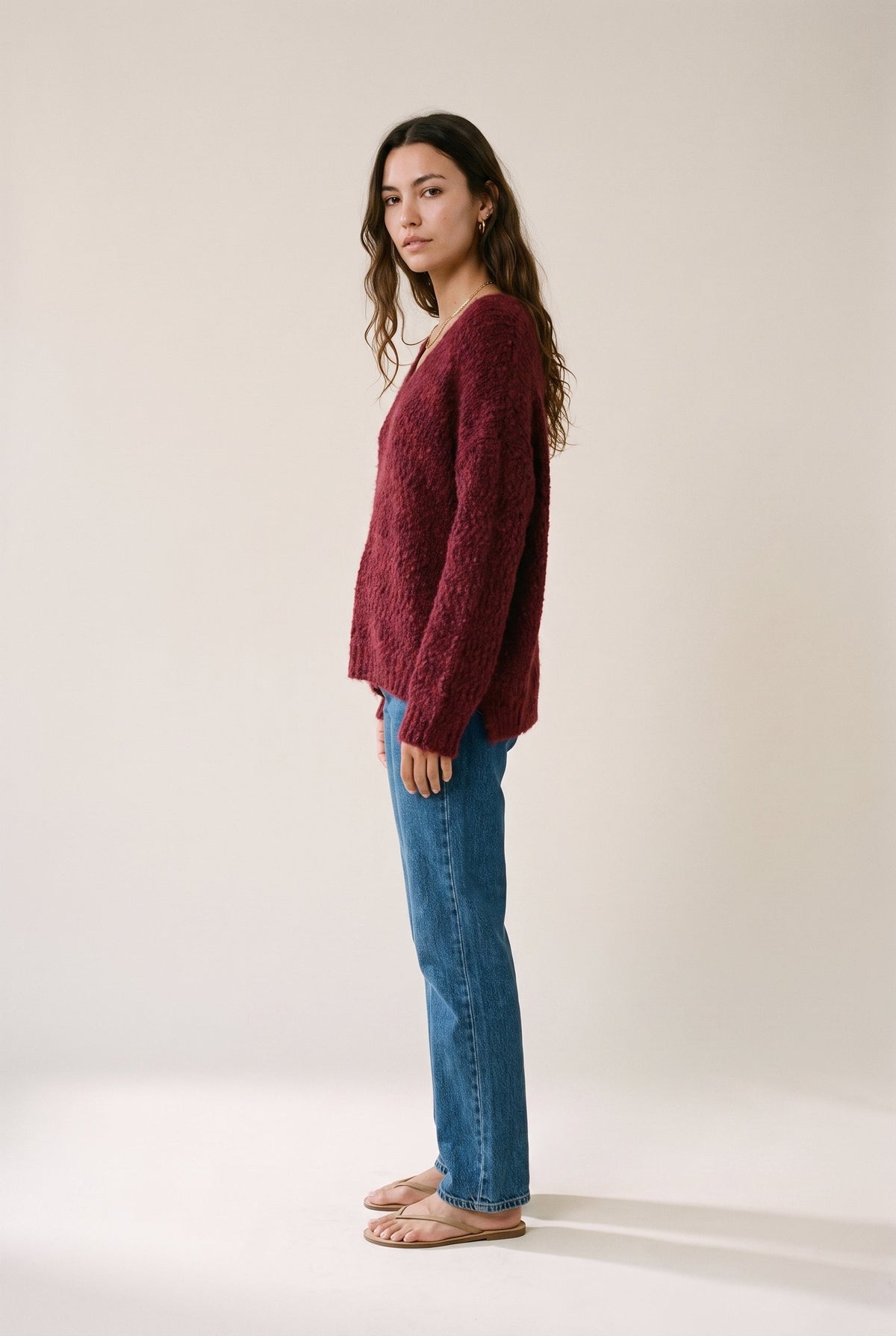Popcorn Knit Sweater Wine 28 29