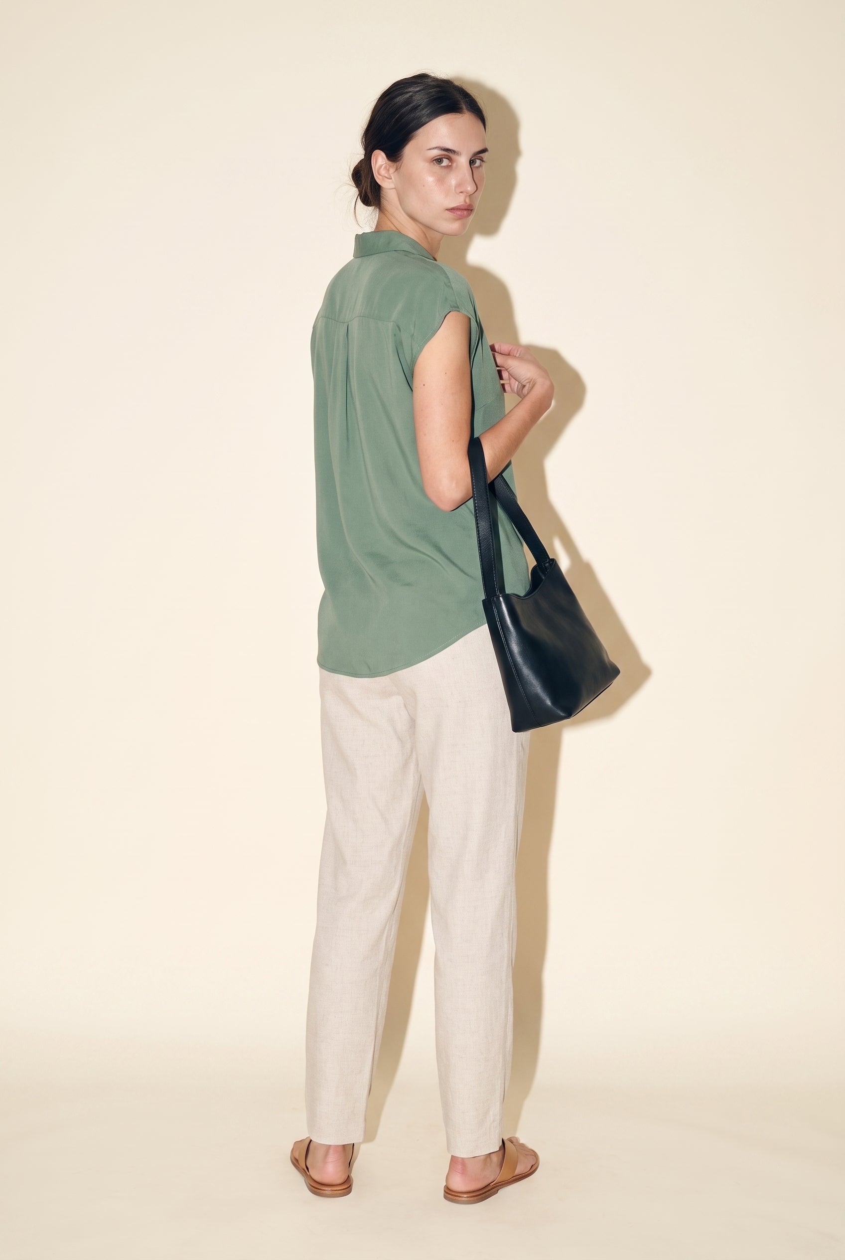 Button Down Cap Sleeve Shirt Jade