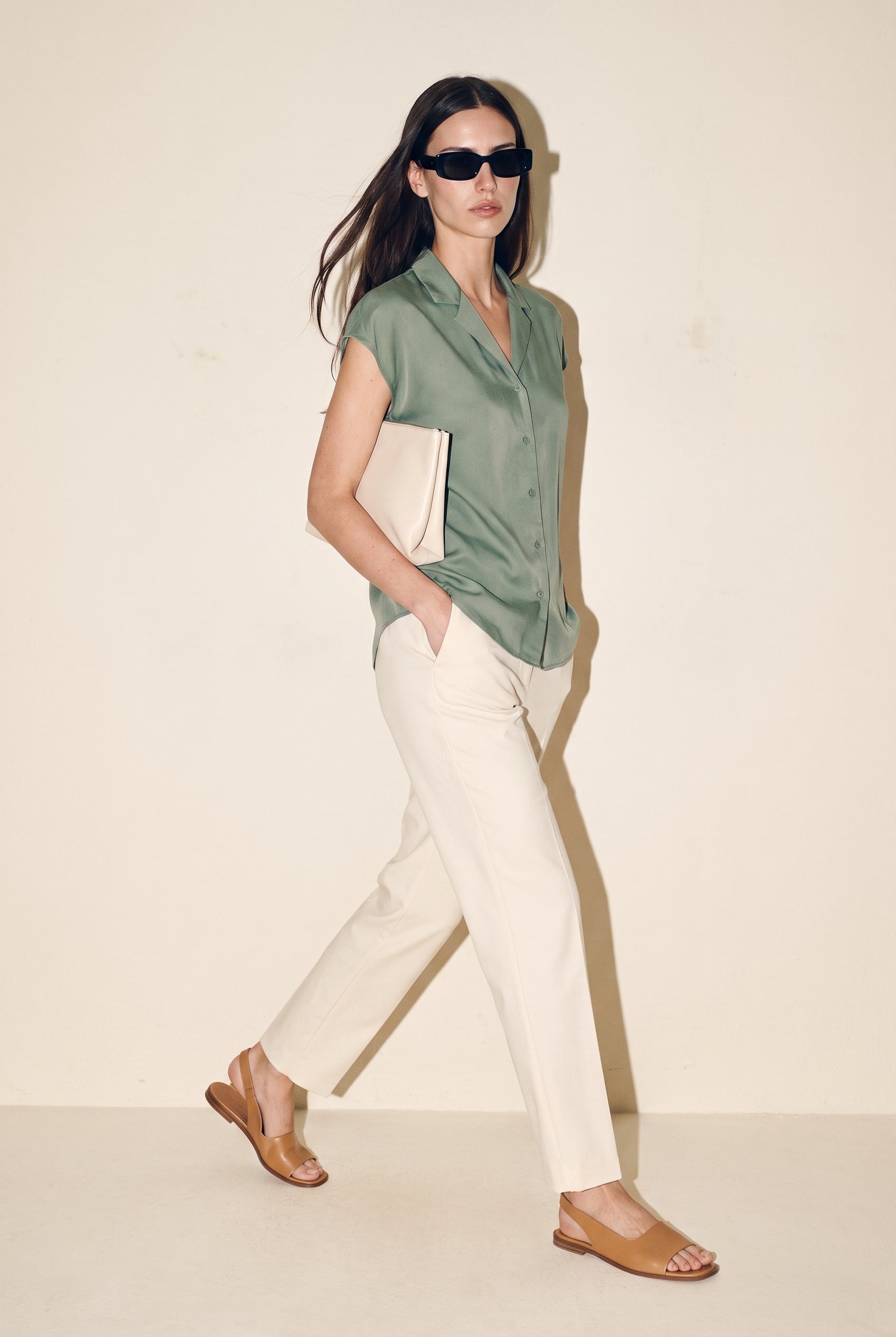 Button Down Cap Sleeve Shirt Jade
