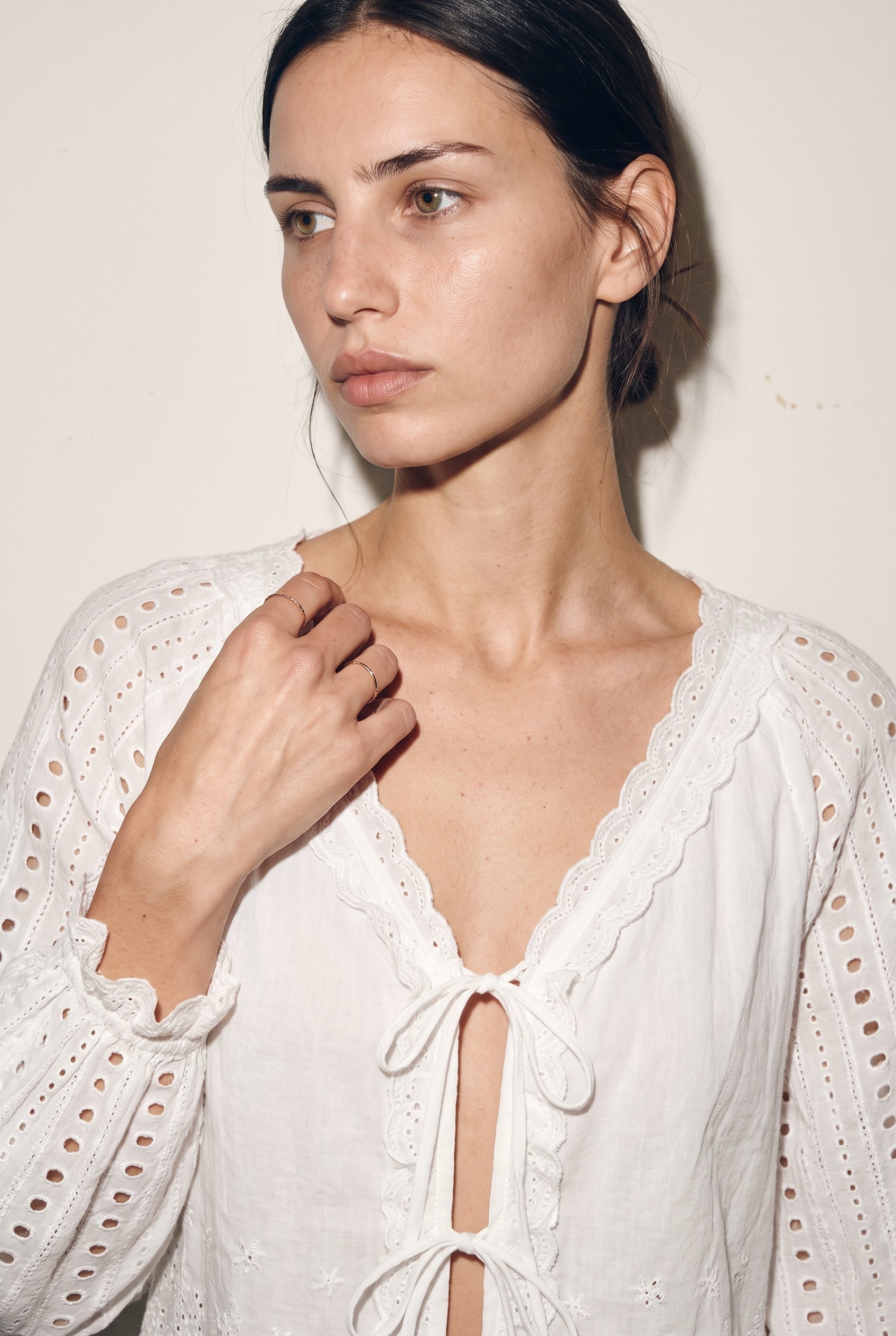 Lace Garden Tie-Front Blouse White