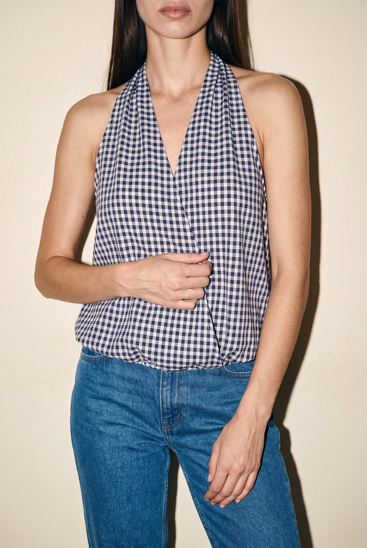 Checkered Halter Neck Top Navy Check audrey