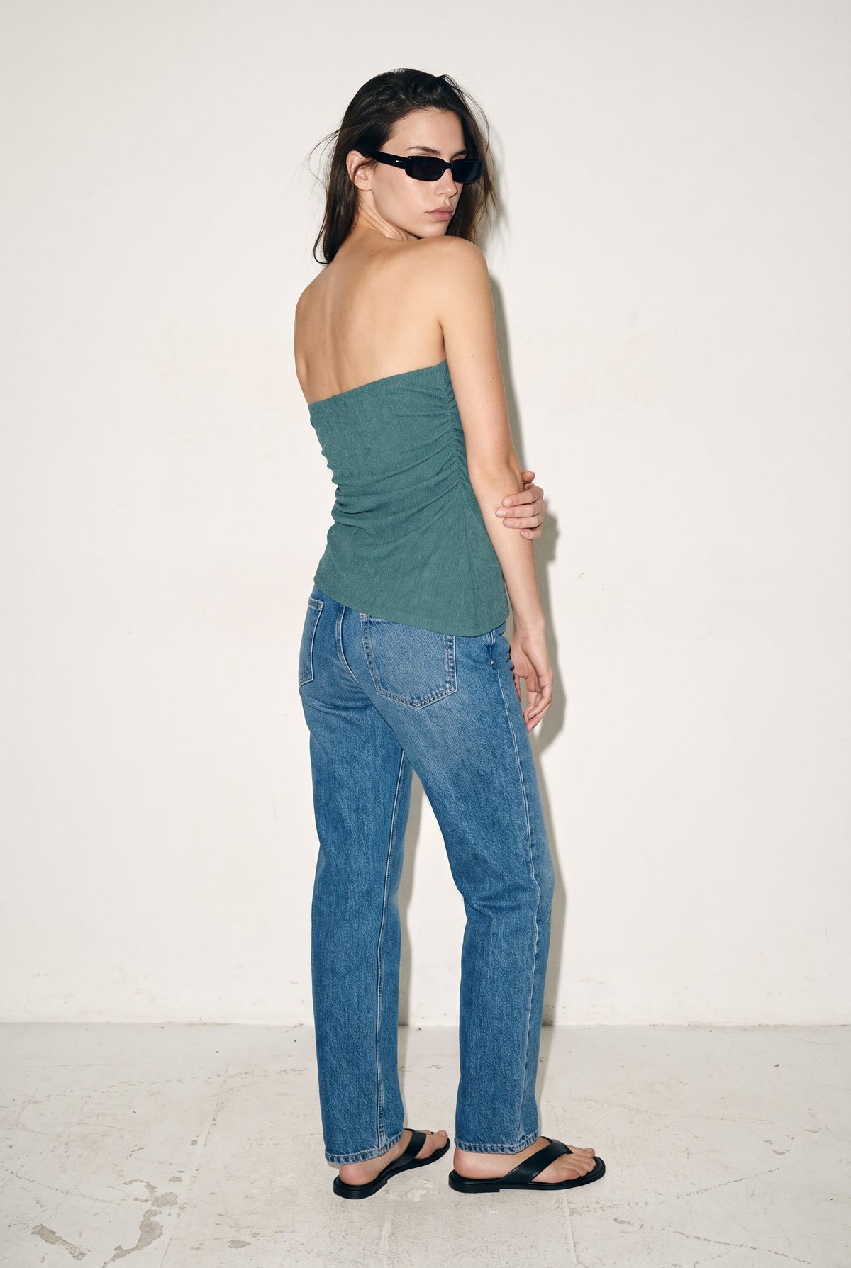 Strapless Lace Trim Blouse Teal Hyfve