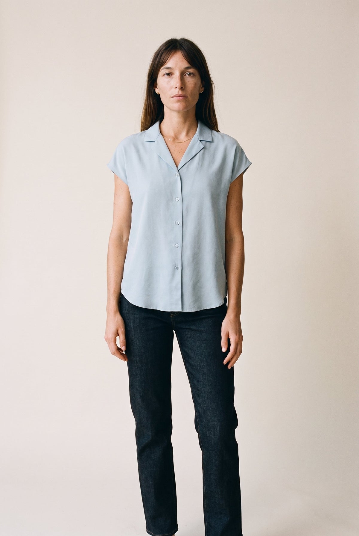 Button Down Cap Sleeve Shirt Baby Blue Miou Muse