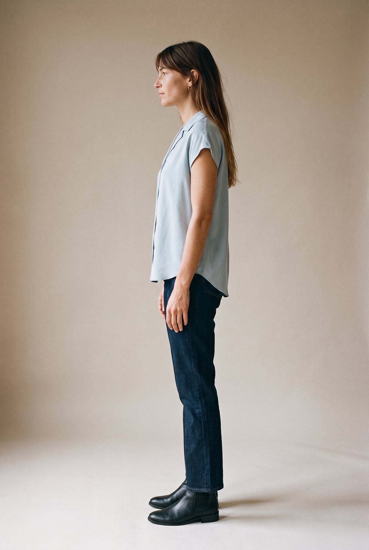 Button Down Cap Sleeve Shirt Baby Blue Miou Muse