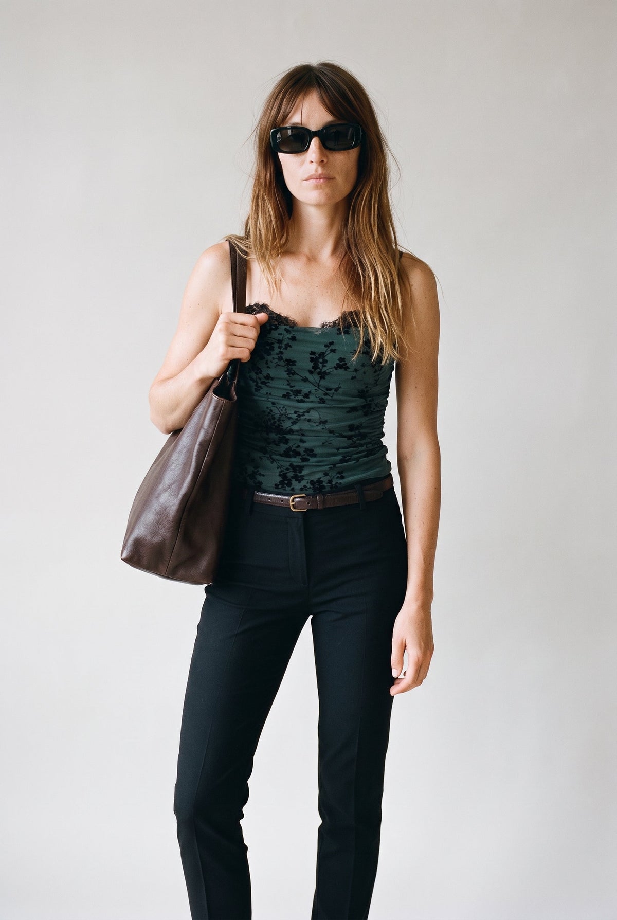 Spaghetti Bra Cup Mesh Velvet Burn Out Top Fore Collection