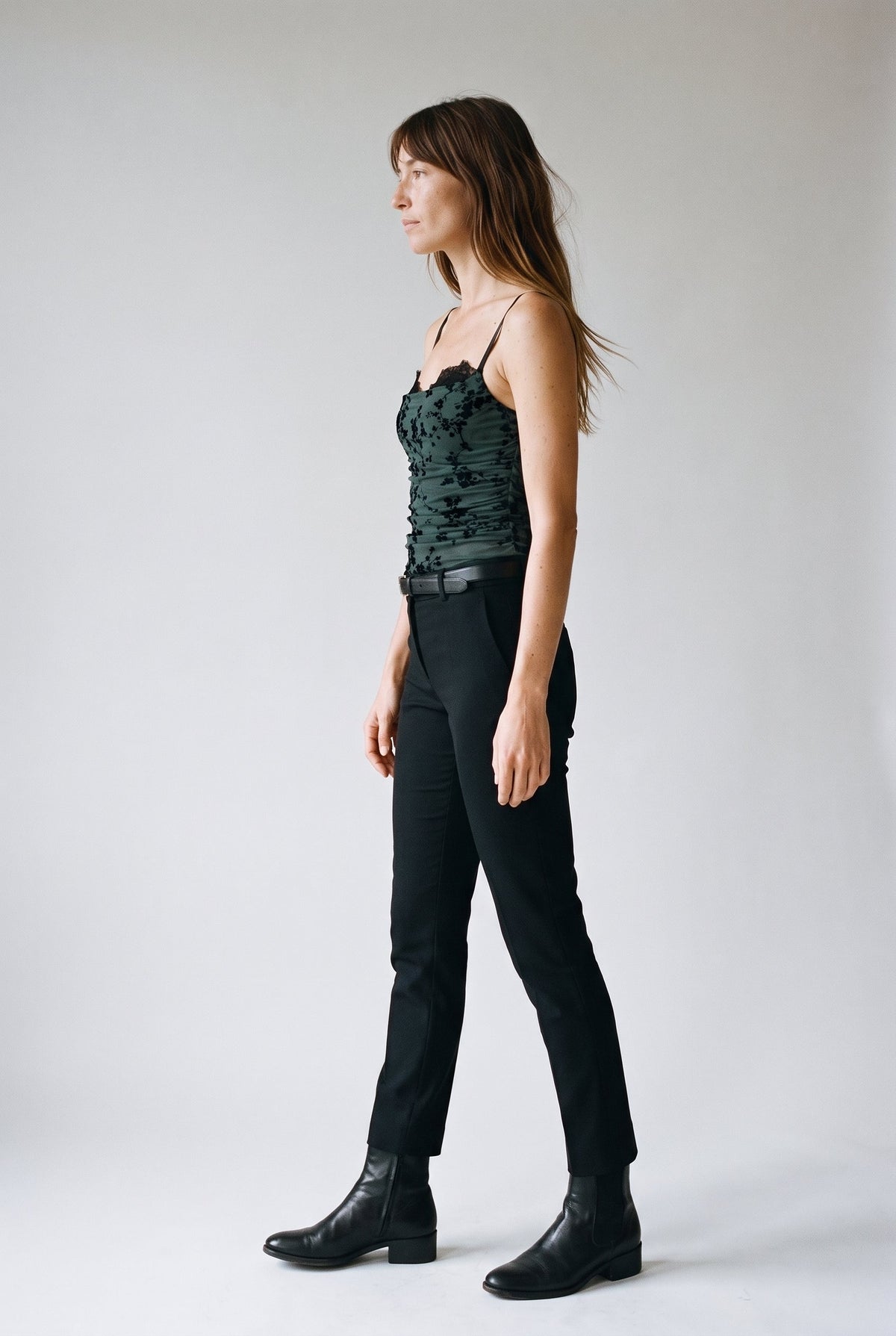 Spaghetti Bra Cup Mesh Velvet Burn Out Top Fore Collection