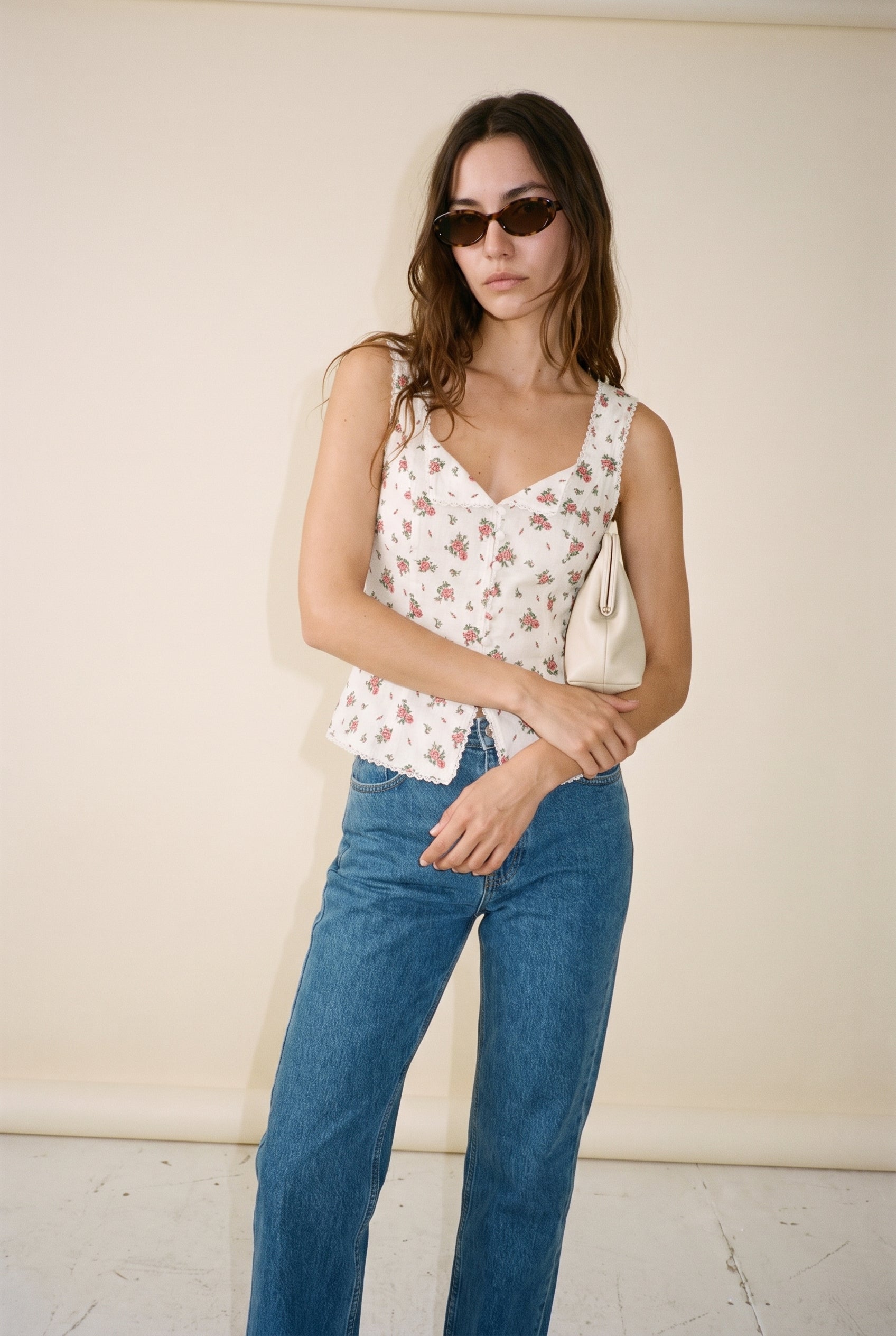Floral Printed Sleeveless Top Off White Mable