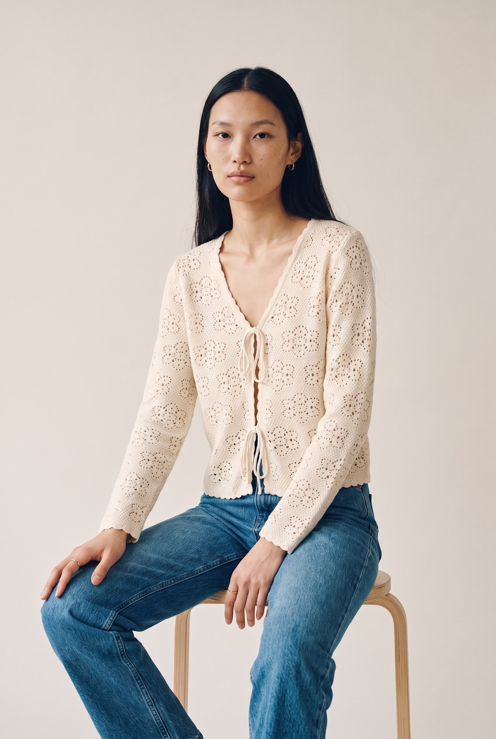 Vmava Ls V-Neck Tie String Cardigan Birch