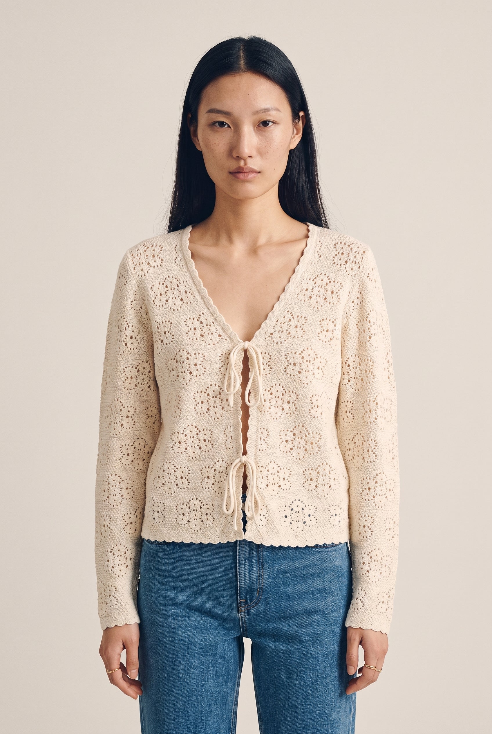 Vmava Ls V-Neck Tie String Cardigan Birch