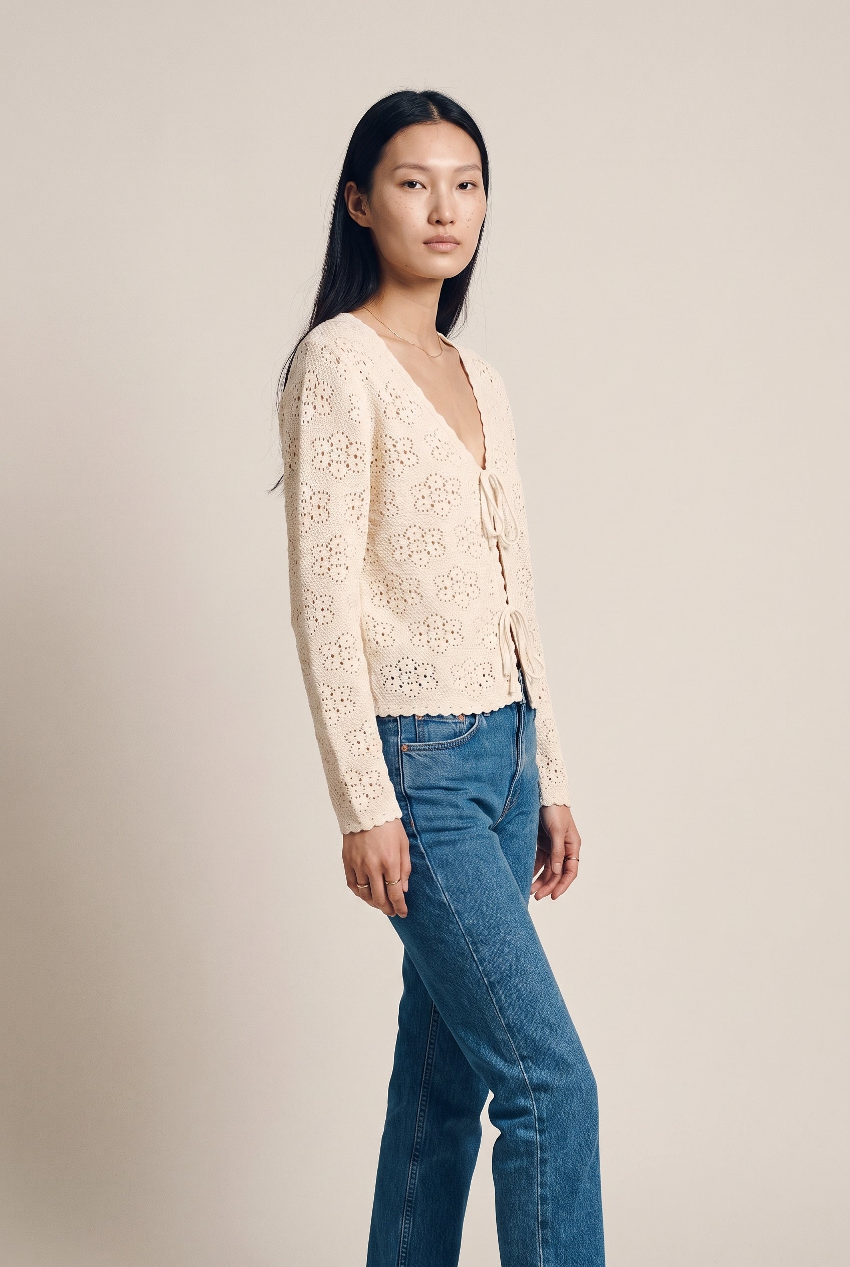 Vmava Ls V-Neck Tie String Cardigan Birch