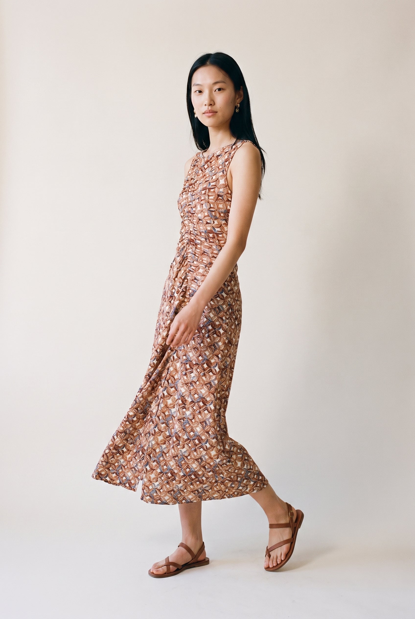 Printed Textured Midi Dress
