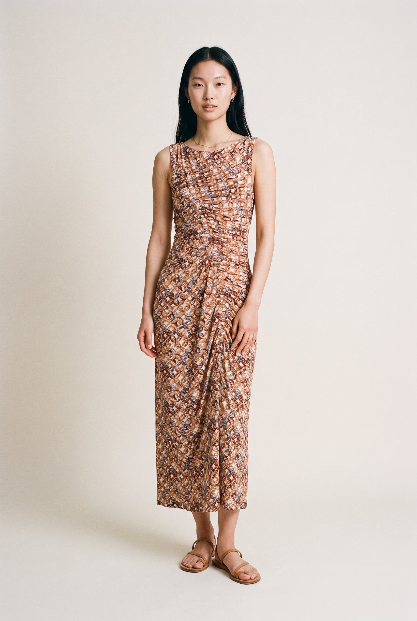 Printed Textured Midi Dress
