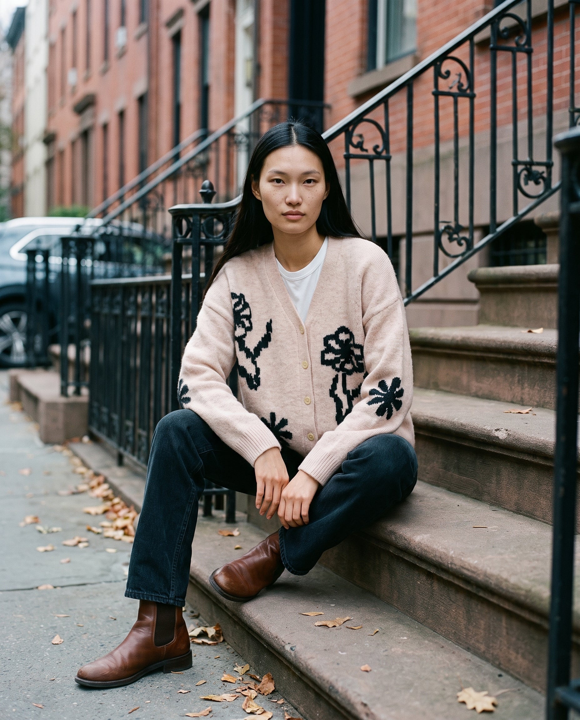 Intarsia Oversized-Fit Cardigan