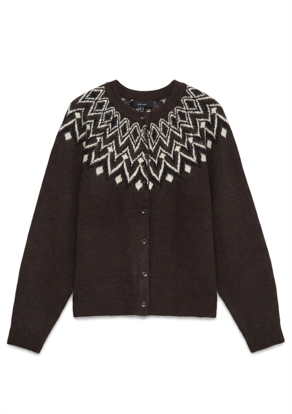 Vmkarla Button Cardigan in chocolate torte — flat lay on white
